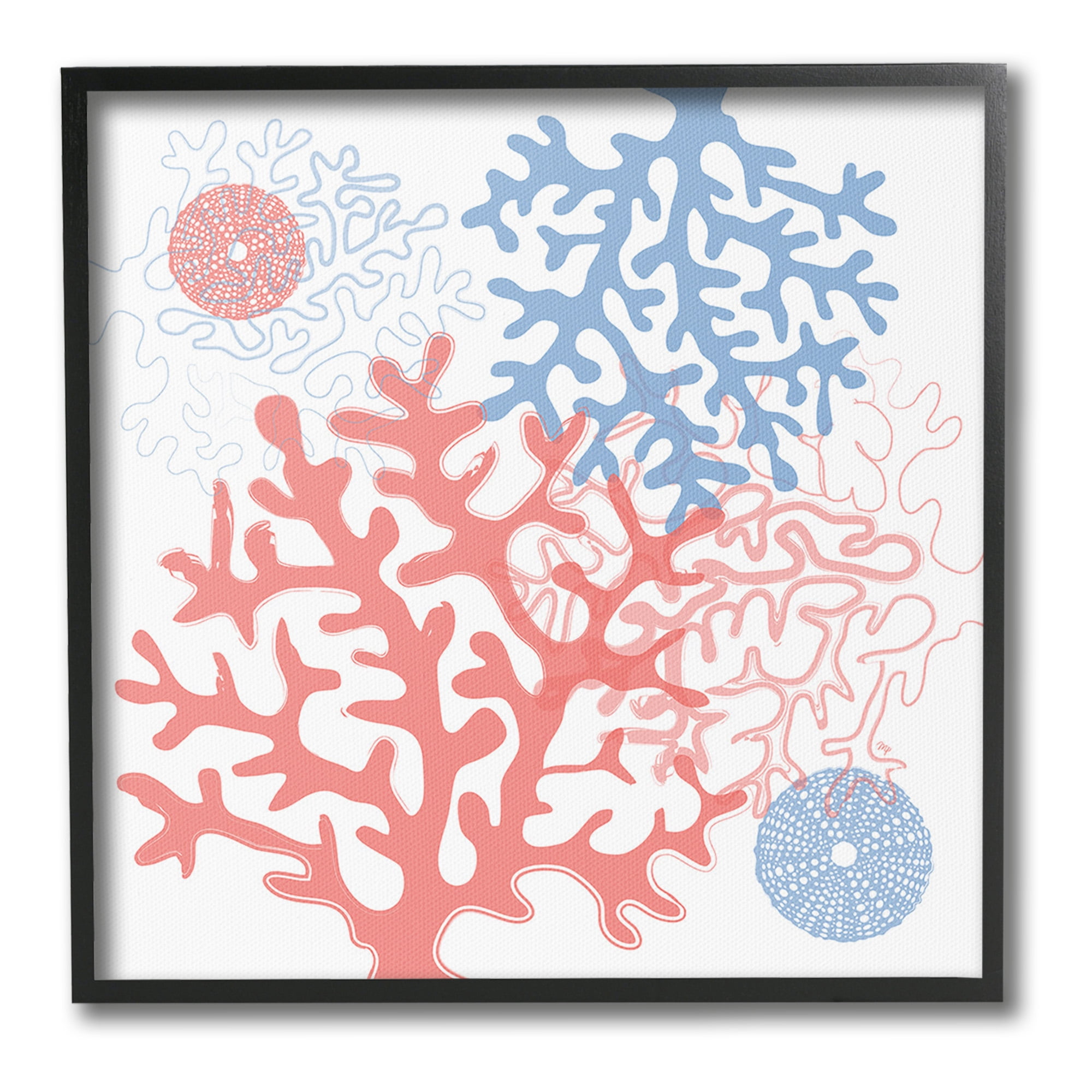 Stupell Industries Abstract Coral & Urchins Abstract Painting Black Framed Art Print Wall Art, 17 x 17