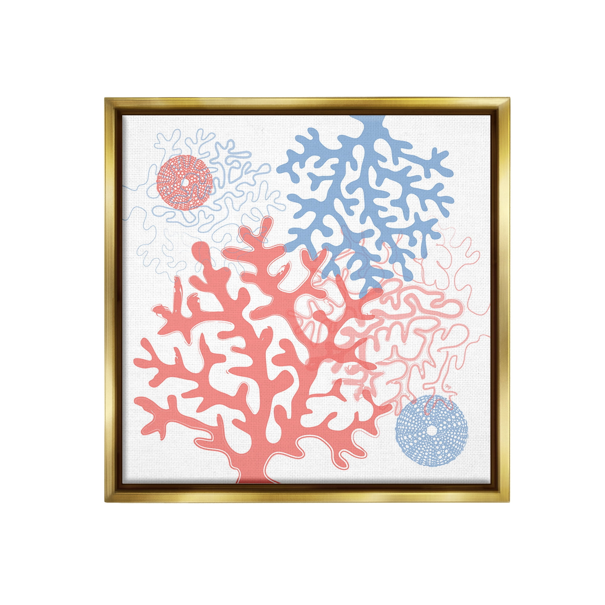 Stupell Industries Abstract Coral & Urchins Abstract Painting Gold Floater Framed Canvas Art Print Wall Art, 18 x 18