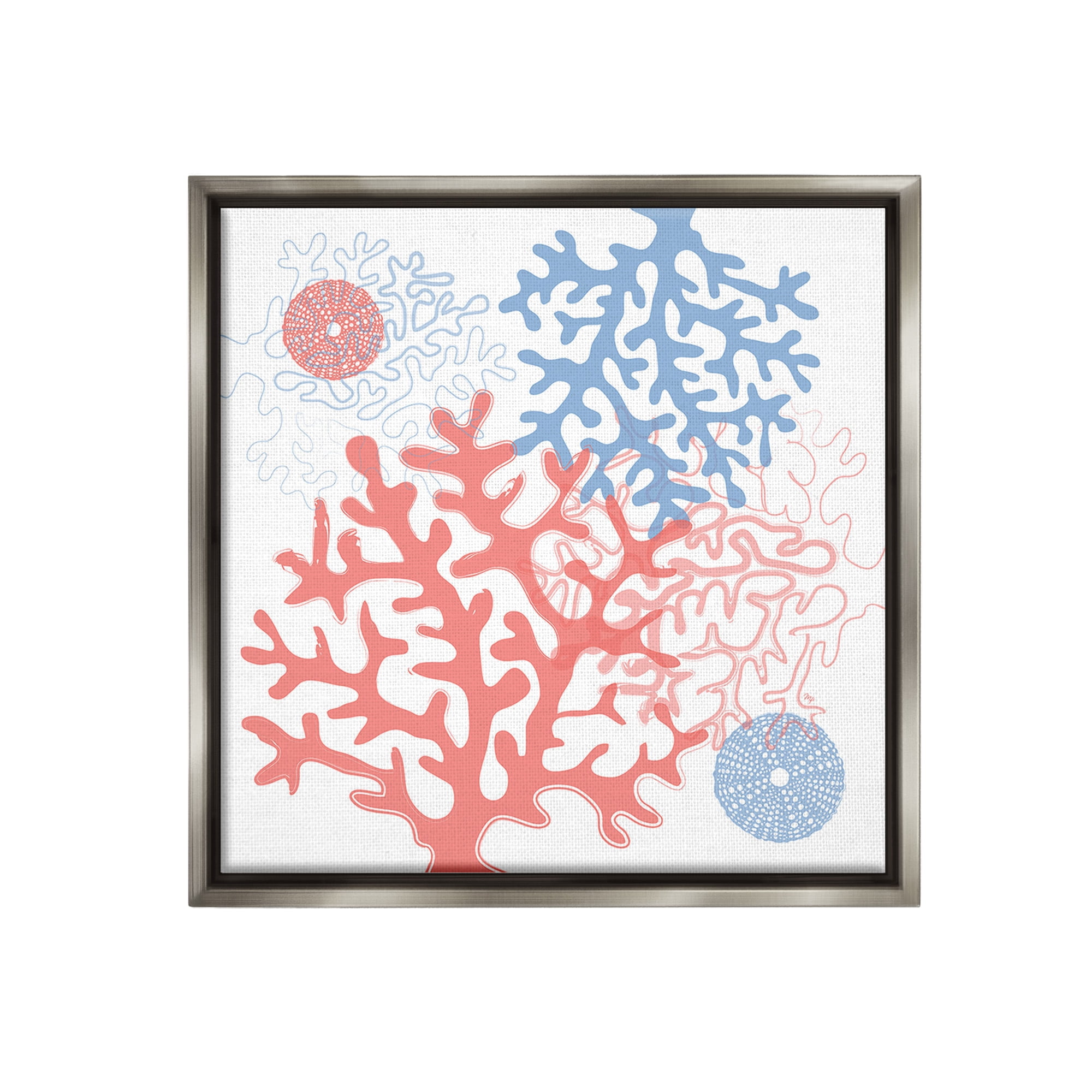 Stupell Industries Abstract Coral & Urchins Abstract Painting Gray Floater Framed Canvas Art Print Wall Art, 25 x 25