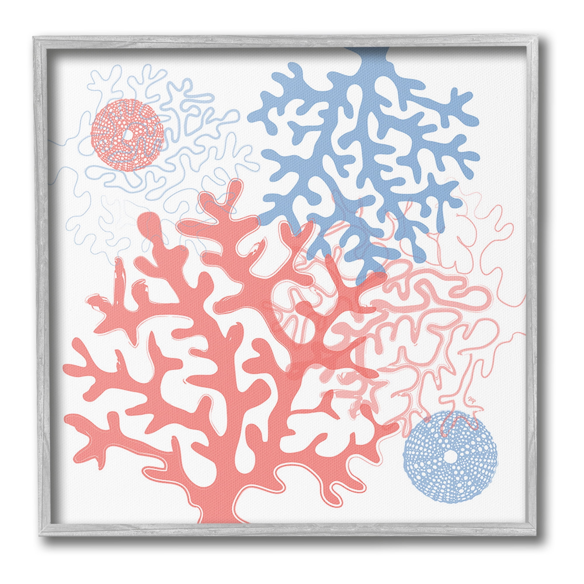 Stupell Industries Abstract Coral & Urchins Abstract Painting Gray Framed Art Print Wall Art, 24 x 24