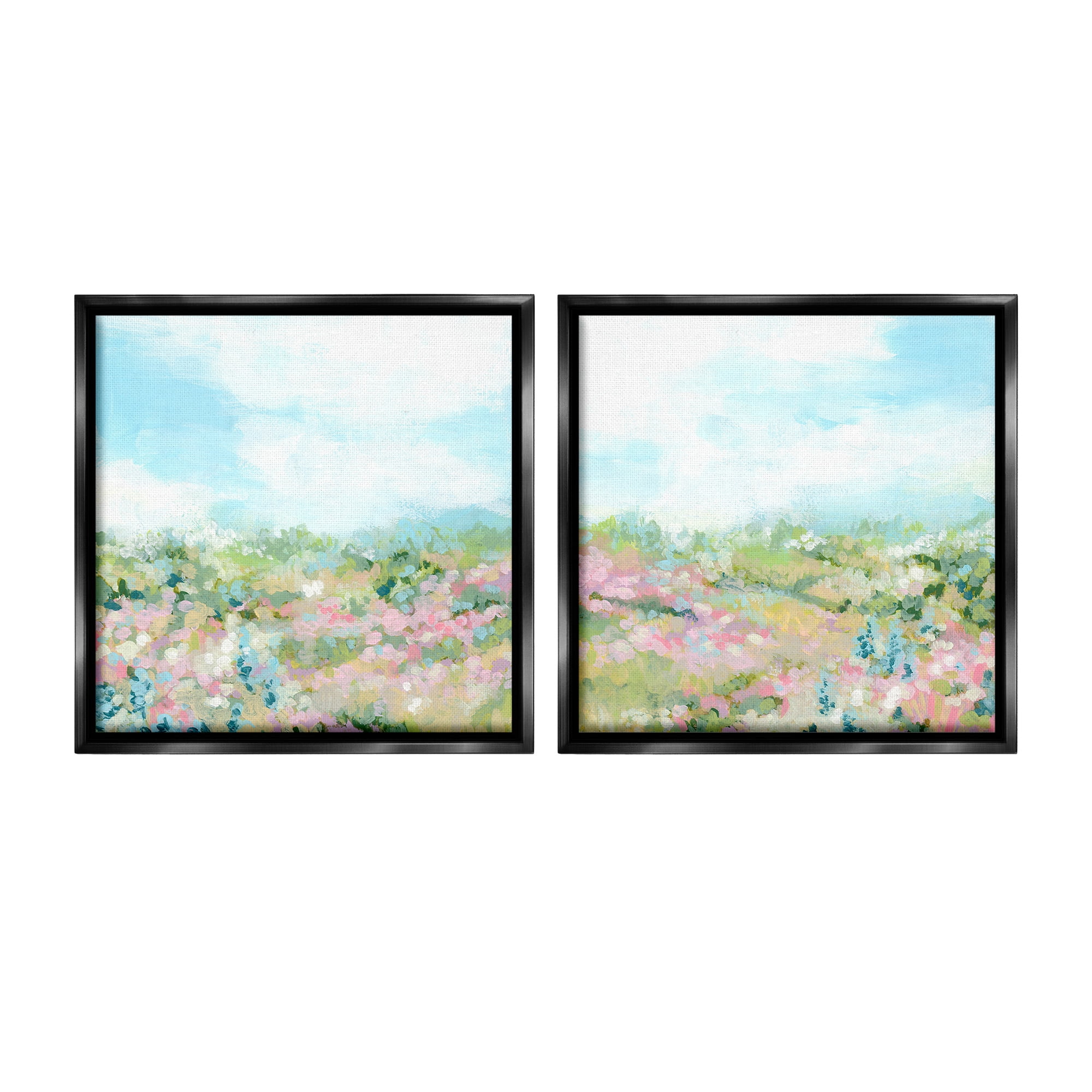 Stupell Industries Abstract Cottage Meadow Landscape Painting Black Floater Framed Canvas Art Print Wall Art, 25 x 25, Set of 2