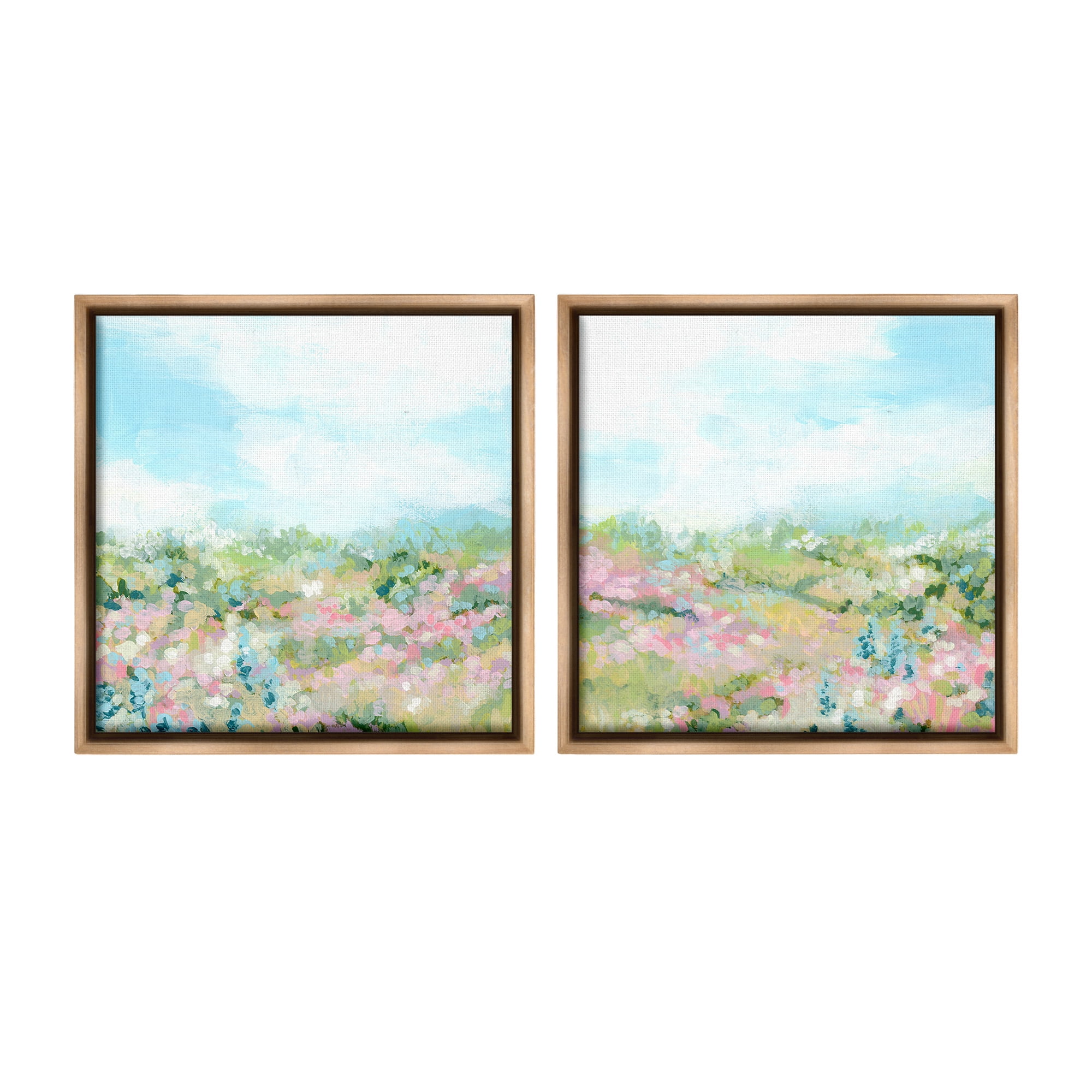 Stupell Industries Abstract Cottage Meadow Landscape Painting Brown Floater Framed Canvas Art Print Wall Art, 18 x 18, Set of 2