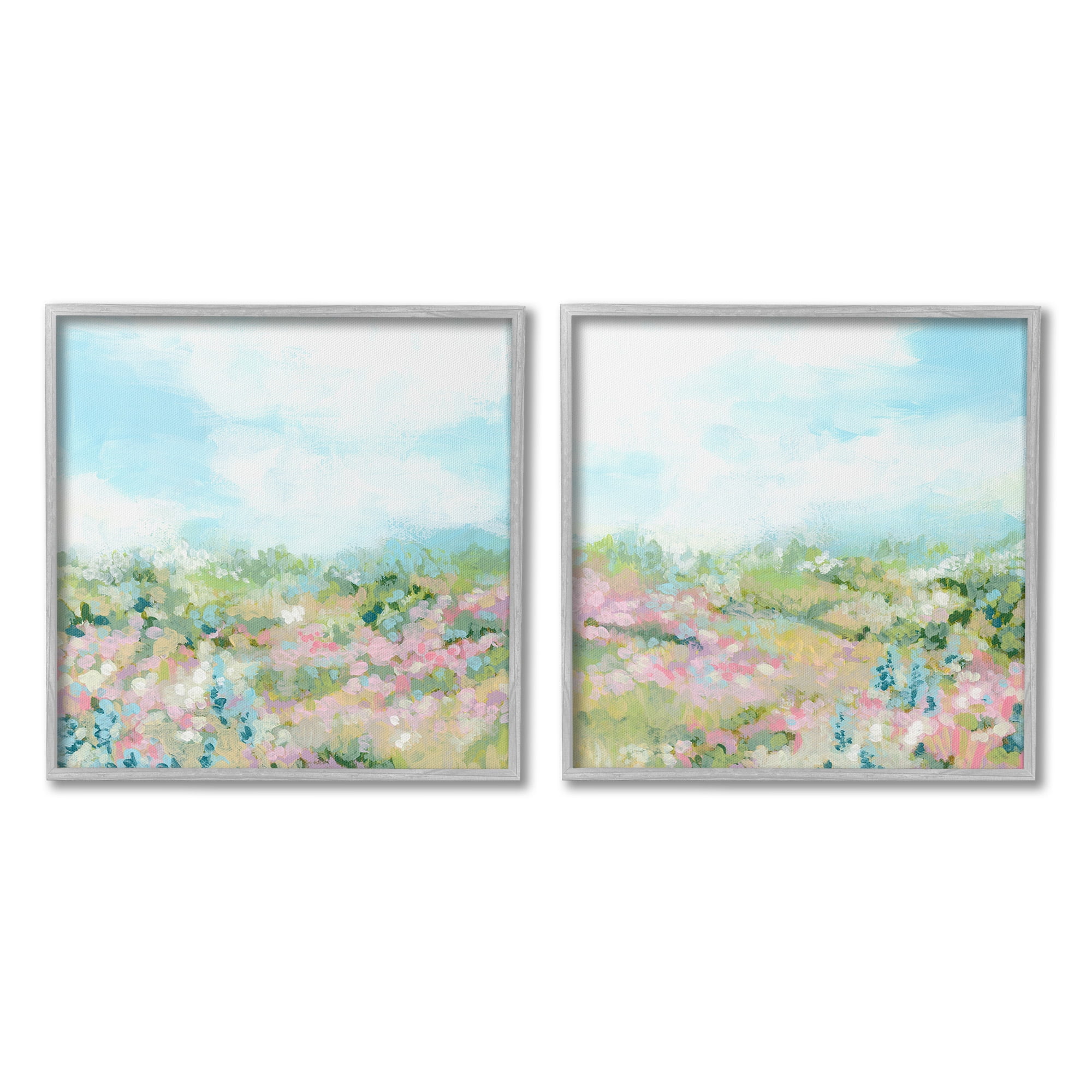 Stupell Industries Abstract Cottage Meadow Landscape Painting Gray Framed Art Print Wall Art, 24 x 24, Set of 2