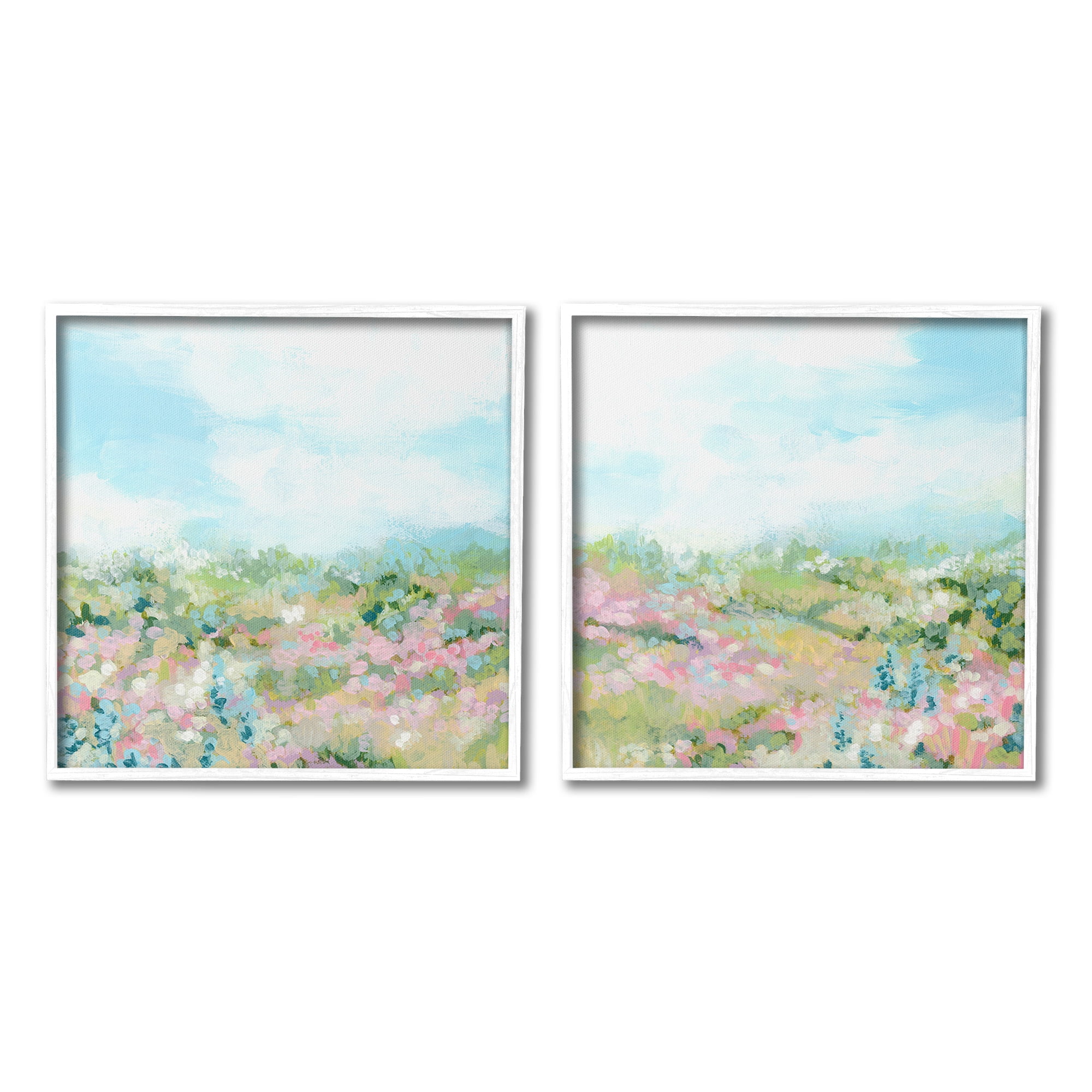 Stupell Industries Abstract Cottage Meadow Landscape Painting White Framed Art Print Wall Art, 12 x 12, Set of 2