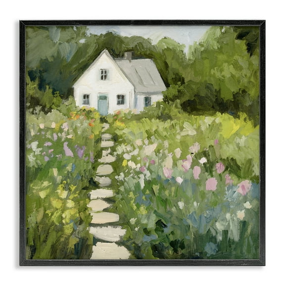 Stupell Industries Abstract Cottage on Hill Cottage Painting Black Framed Art Print Wall Art, 12 x 12