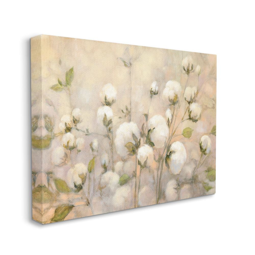 Stupell Industries Abstract Cotton Field Floral Country Beige Green Painting Canvas Wall Art Design by Julia Purinton, 16" x 20"
