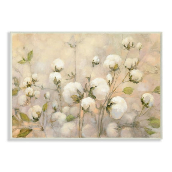Stupell Industries Abstract Cotton Field Floral Country Beige Green Painting Unframed Art Print Wall Art, 13x19, by Julia Purinton