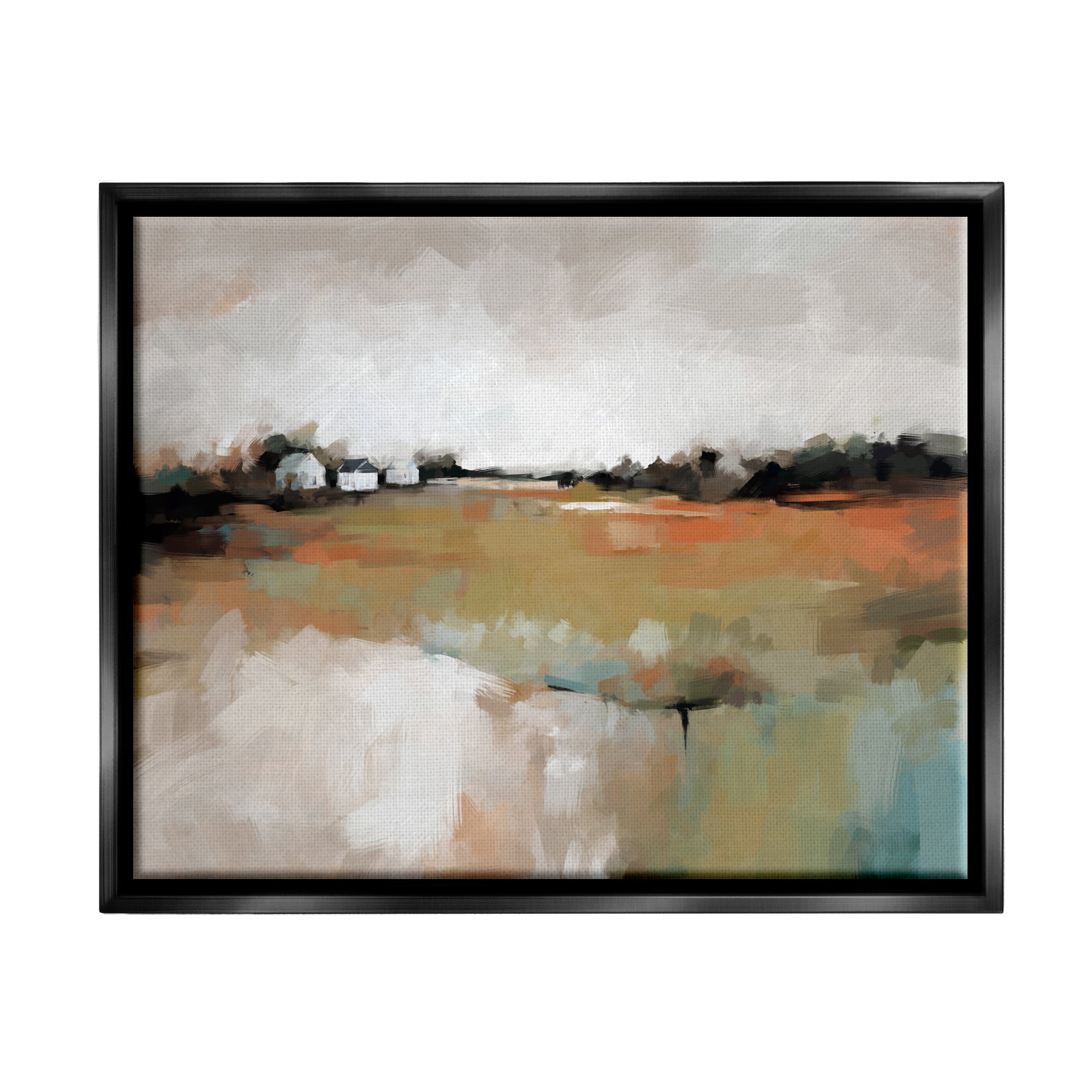 Stupell Industries Abstract Country Barns Landscape Landscape Painting Black Floater Framed Canvas Art Print Wall Art, 21 x 17