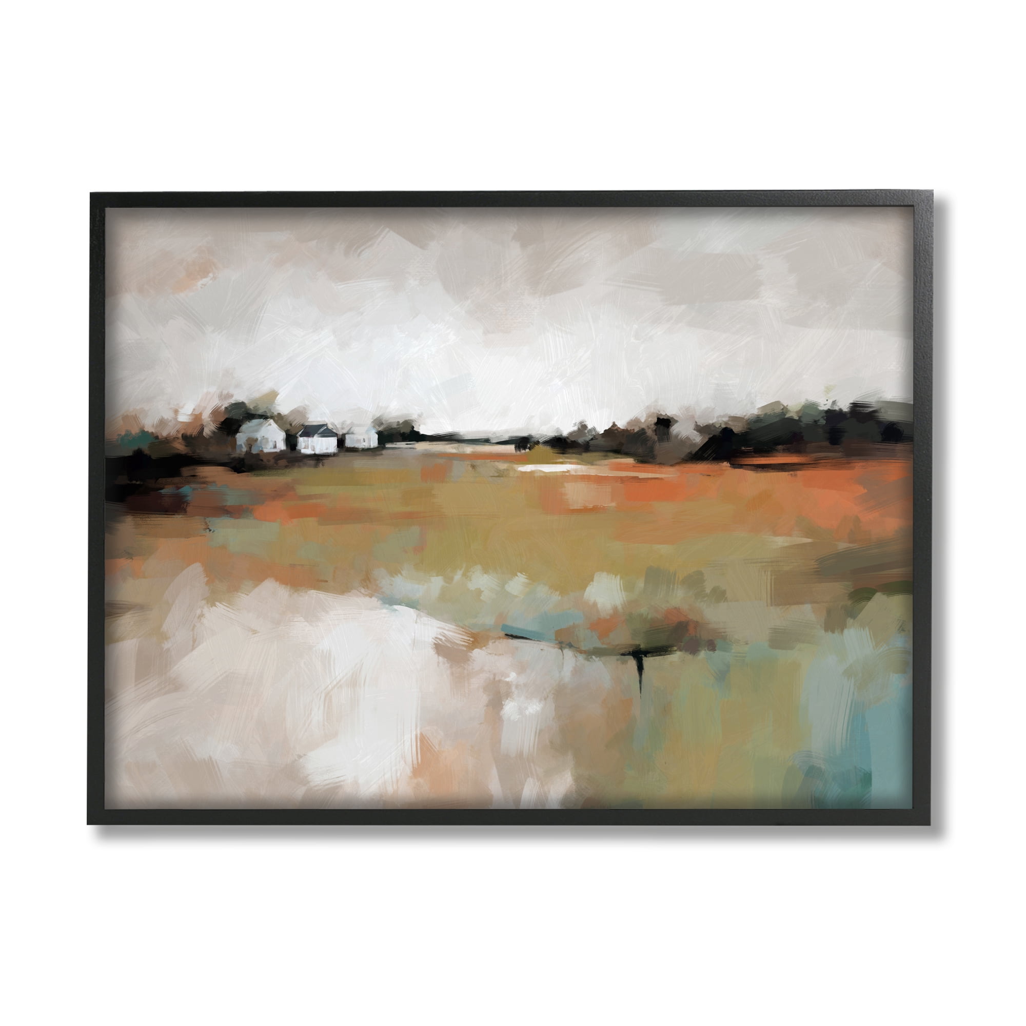 Stupell Industries Abstract Country Barns Landscape Landscape Painting Black Framed Art Print Wall Art, 30 x 24