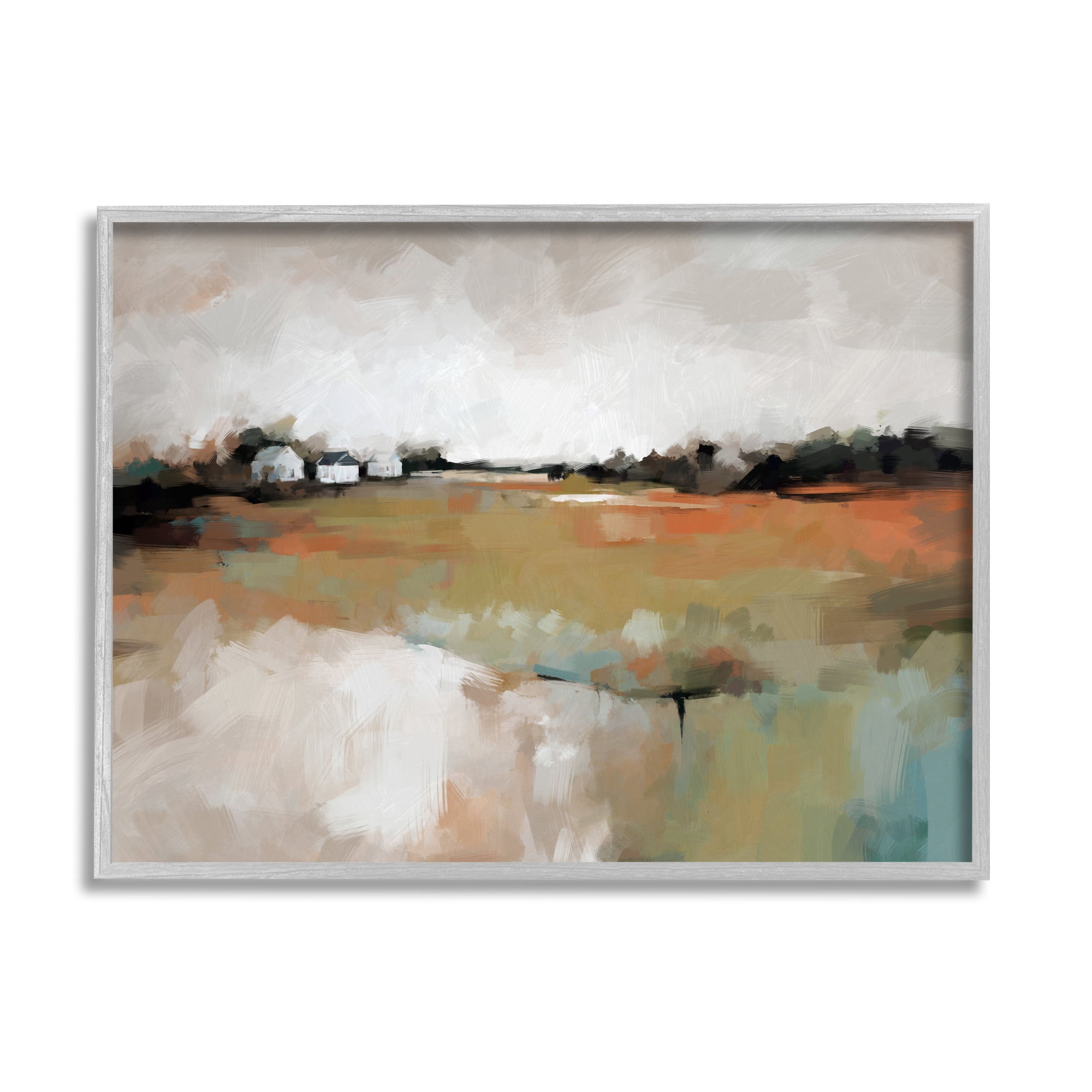 Stupell Industries Abstract Country Barns Landscape Landscape Painting Gray Framed Art Print Wall Art, 20 x 16