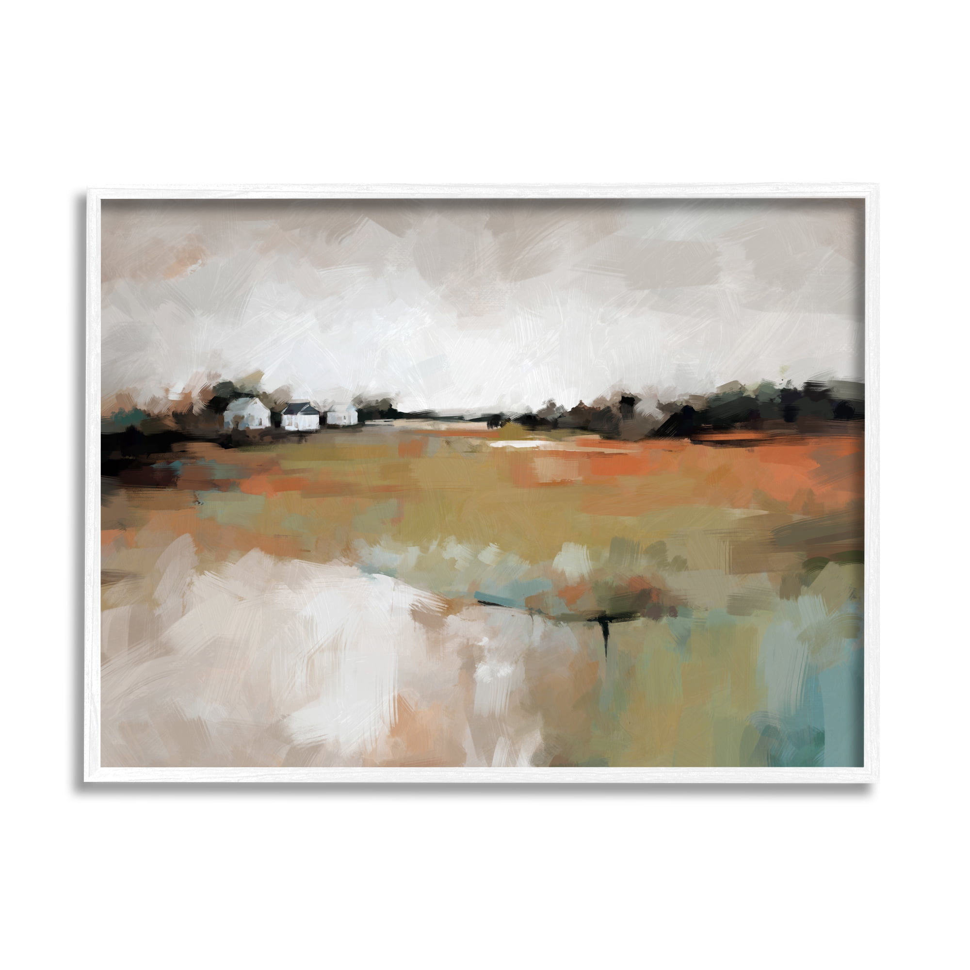 Stupell Industries Abstract Country Barns Landscape Landscape Painting White Framed Art Print Wall Art, 14 x 11