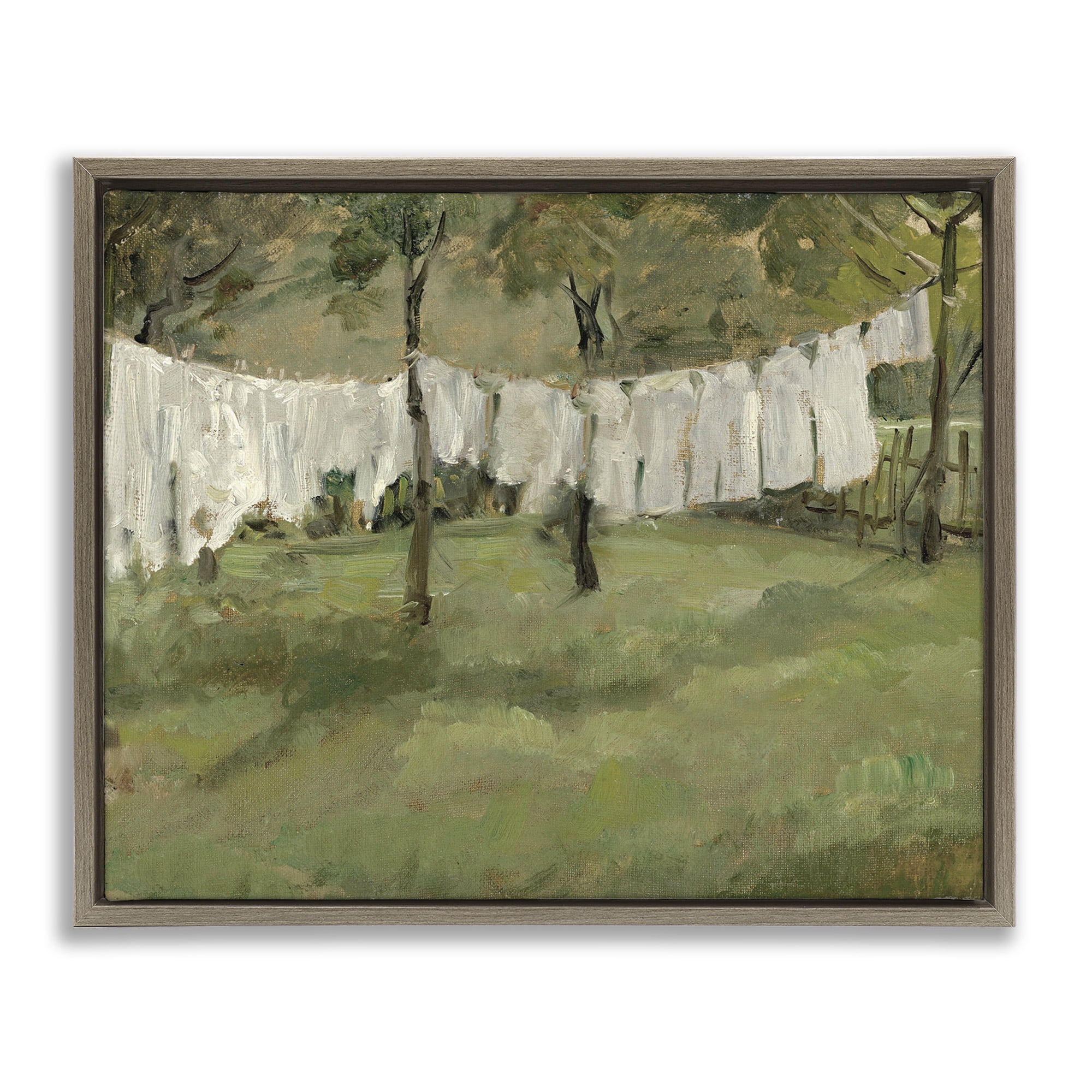 Stupell Industries Abstract Country Clothesline Scene Landscape Painting Brown Floater Framed Canvas Art Print Wall Art, 21 x 17