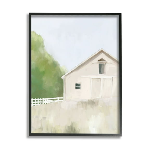 Stupell Industries Abstract Country Field Fenced Farmland Barn Painting Black Framed Art Print Wall Art, Design by Amy Hall