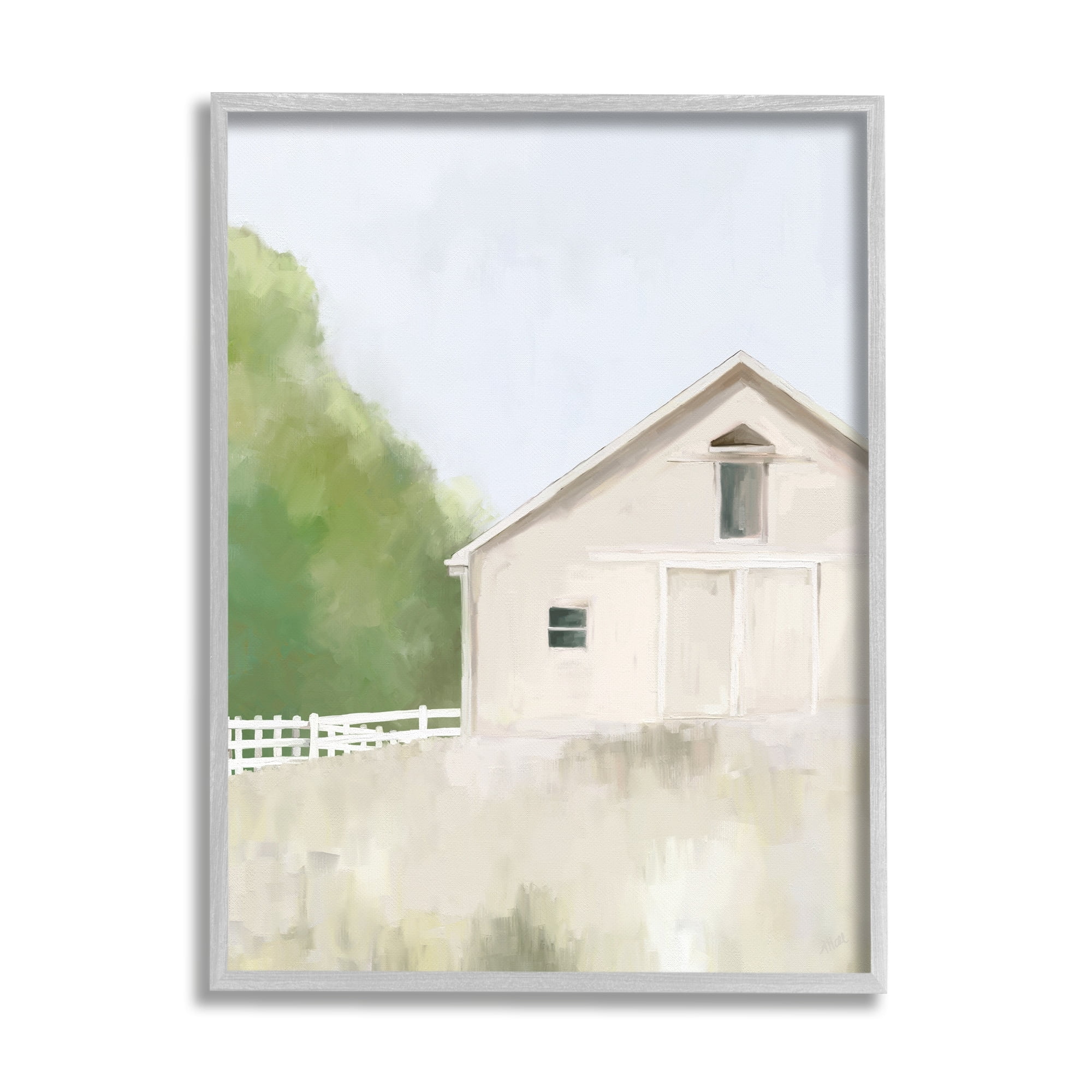 Stupell Industries Abstract Country Field Fenced Farmland Barn Painting Gray Framed Art Print Wall Art, Design by Amy Hall