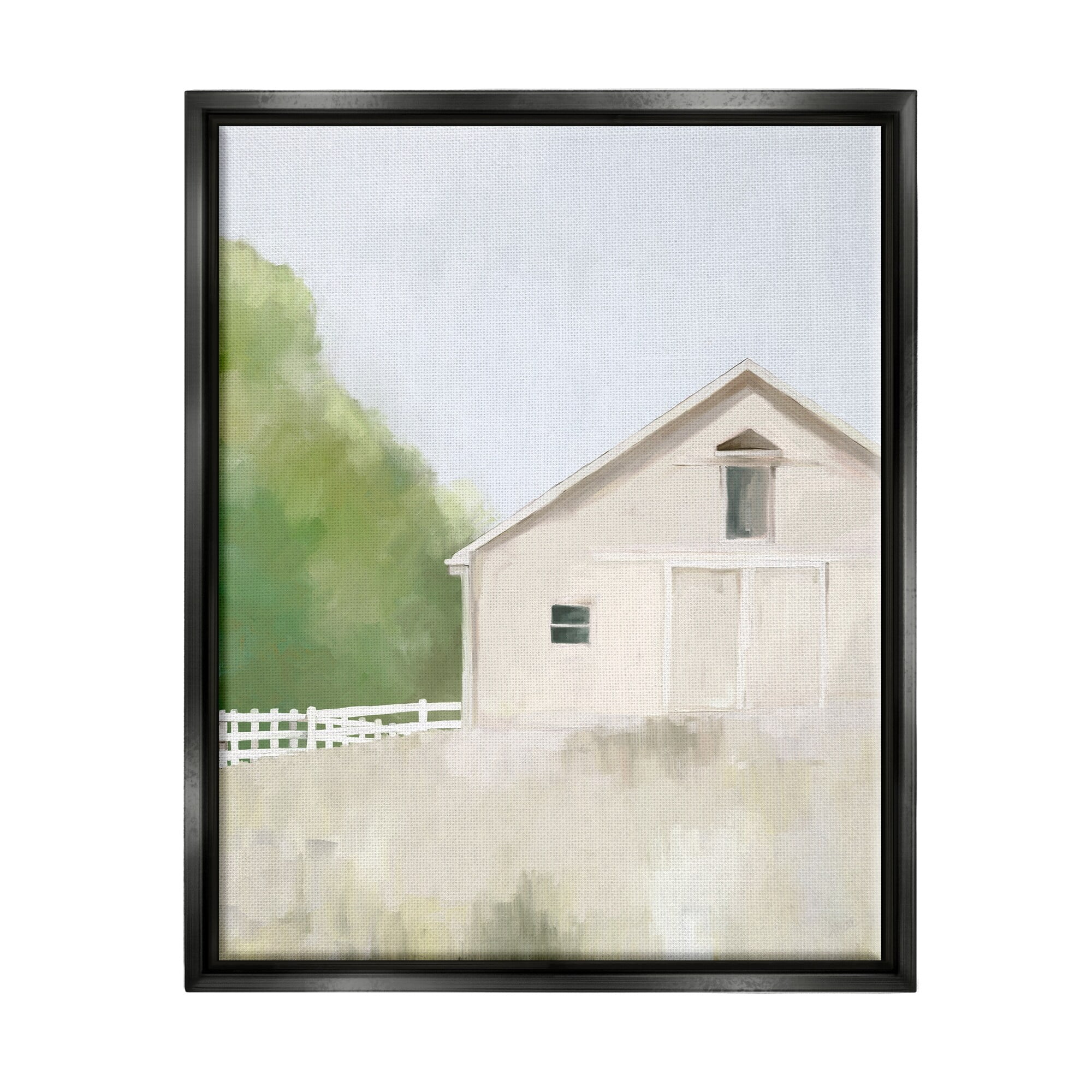 Stupell Industries Abstract Country Field Fenced Farmland Barn Painting Jet Black Floating Framed Canvas Print Wall Art, Design by Amy Hall