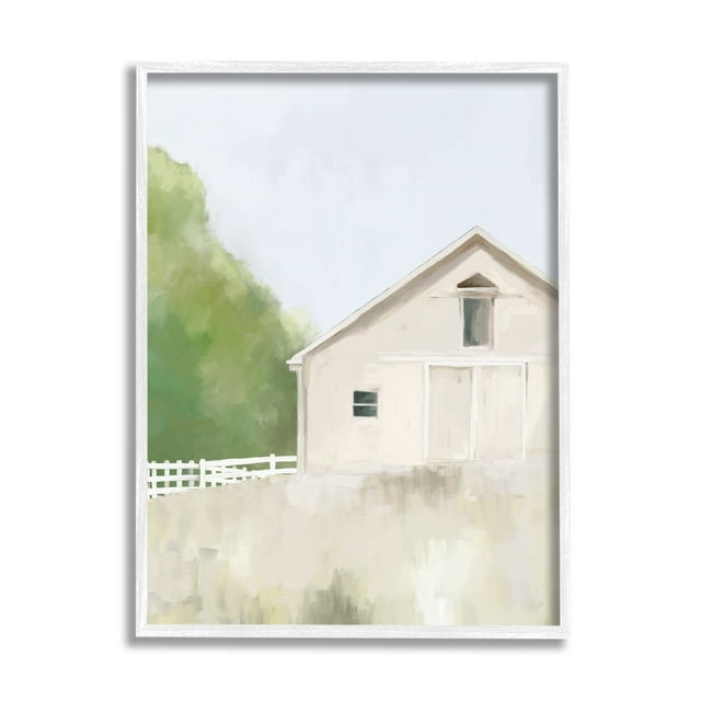 Stupell Industries Abstract Country Field Fenced Farmland Barn Painting White Framed Art Print Wall Art, Design by Amy Hall