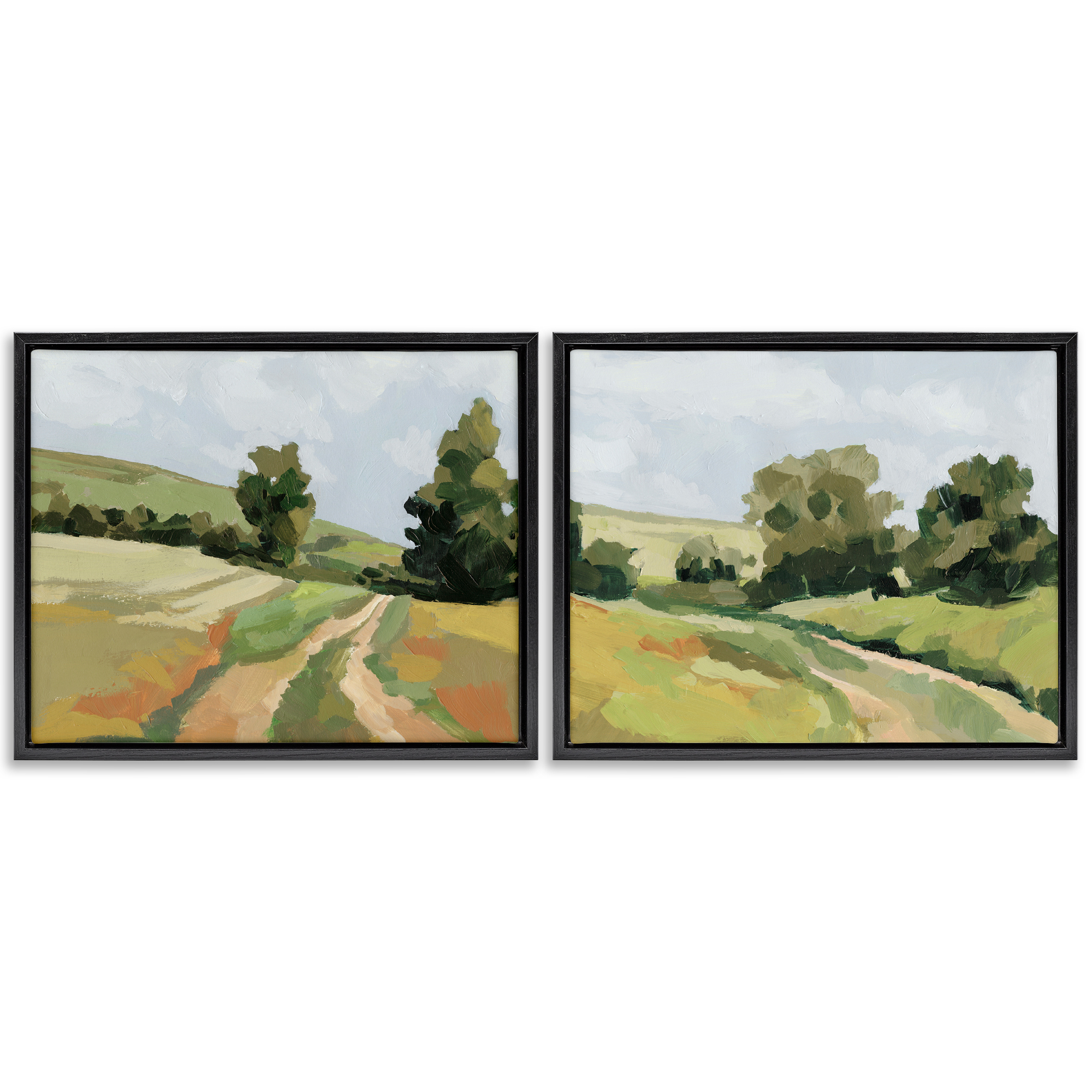 Stupell Industries Abstract Country Road Landscape Landscape & Nature Painting Black Floater Framed Canvas Art Print Wall Art, 31 x 25, Set of 2