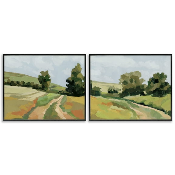 Stupell Industries Abstract Country Road Landscape Landscape & Nature Painting Black Framed Art Print Wall Art, 14 x 11, Set of 2