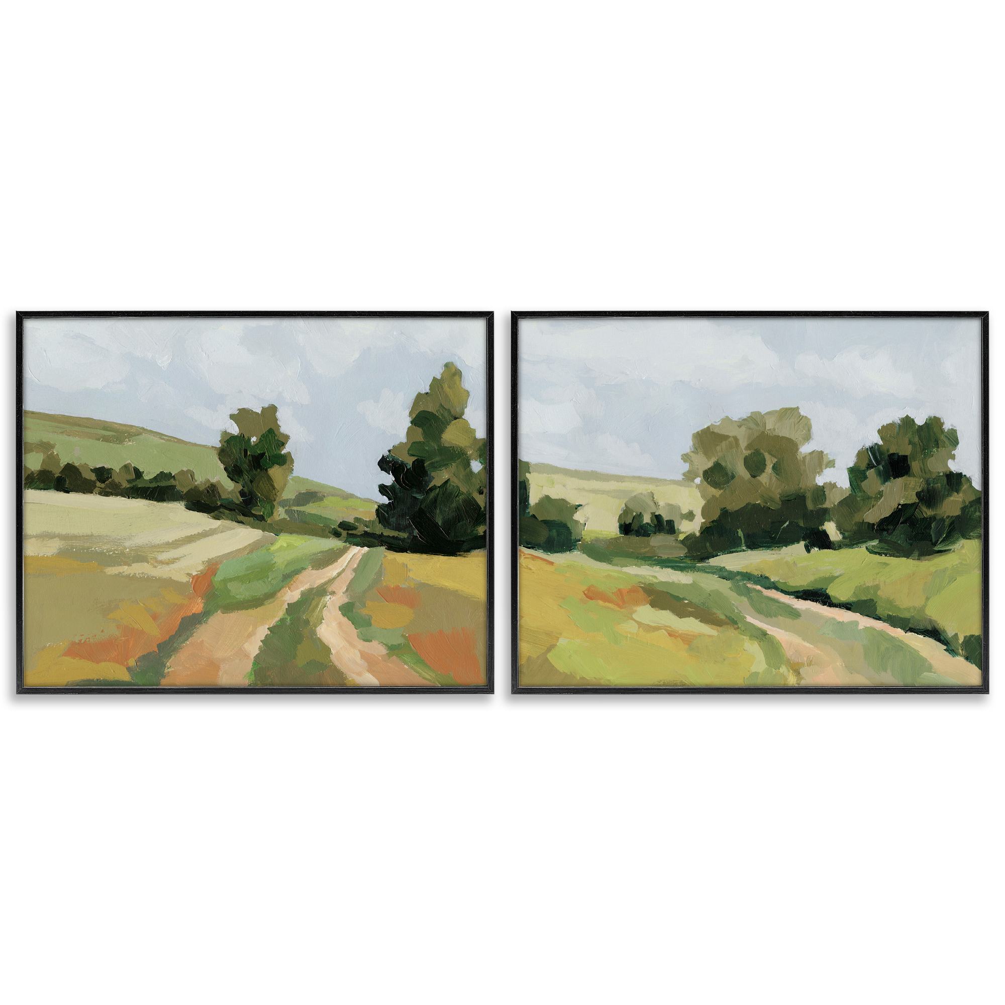 Stupell Industries Abstract Country Road Landscape Landscape & Nature Painting Black Framed Art Print Wall Art, 30 x 24, Set of 2