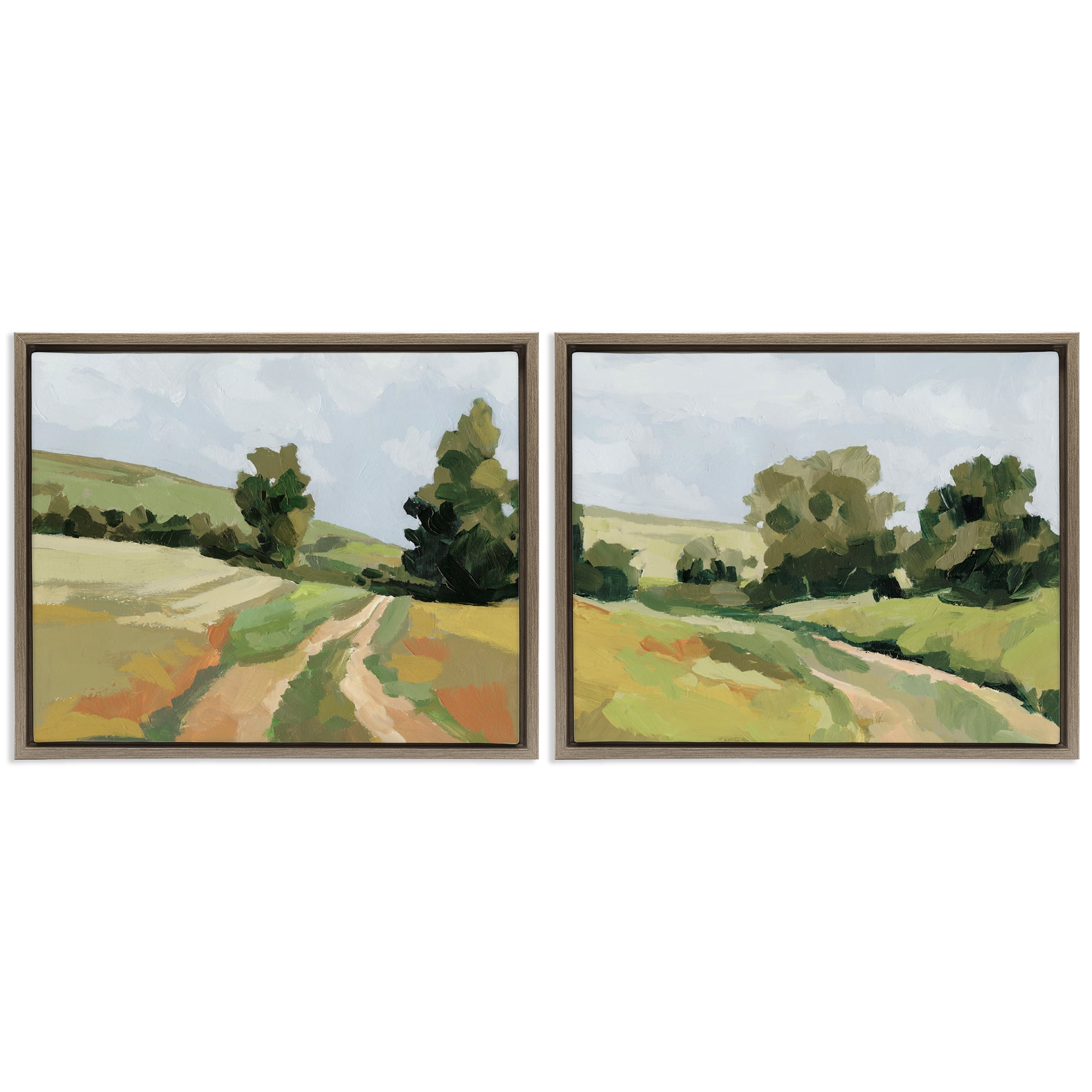 Stupell Industries Abstract Country Road Landscape Landscape & Nature Painting Brown Floater Framed Canvas Art Print Wall Art, 31 x 25, Set of 2