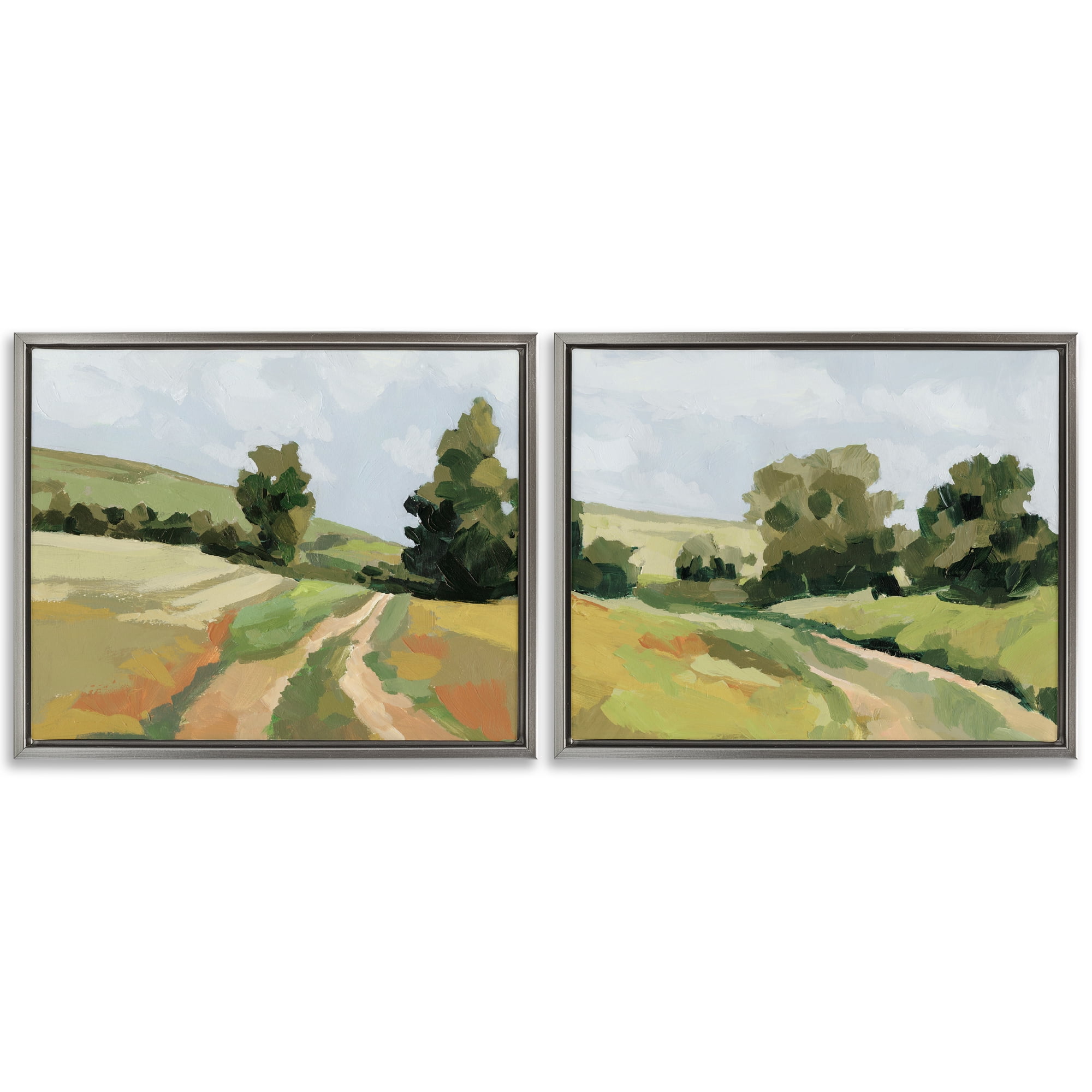 Stupell Industries Abstract Country Road Landscape Landscape & Nature Painting Gray Floater Framed Canvas Art Print Wall Art, 21 x 17, Set of 2