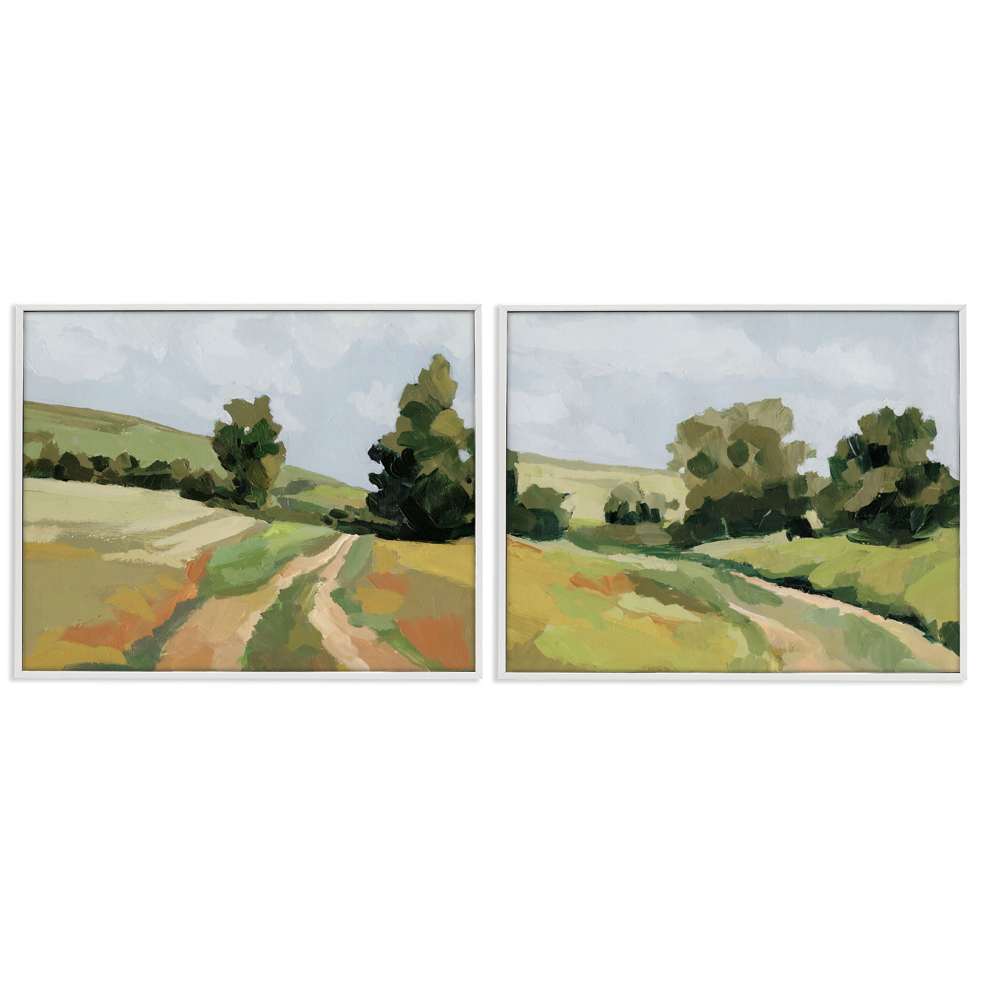 Stupell Industries Abstract Country Road Landscape Landscape & Nature Painting White Framed Art Print Wall Art, 30 x 24, Set of 2