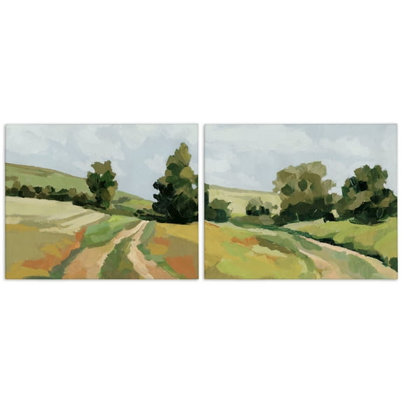 Stupell Industries Abstract Country Road Landscape Landscape & Nature Painting Wrapped Canvas Art Print Wall Art, 20 x 16, Set of 2