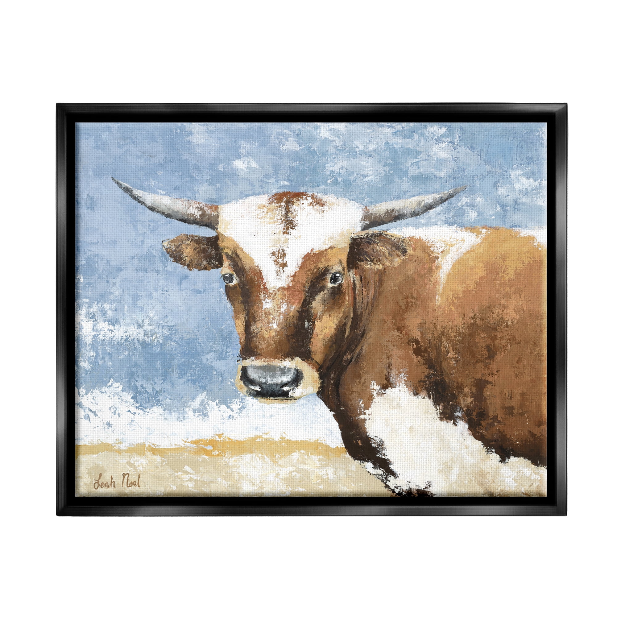 Stupell Industries Abstract Cow Calf Animals & Insects Painting Black Floater Framed Canvas Art Print Wall Art, 31 x 25