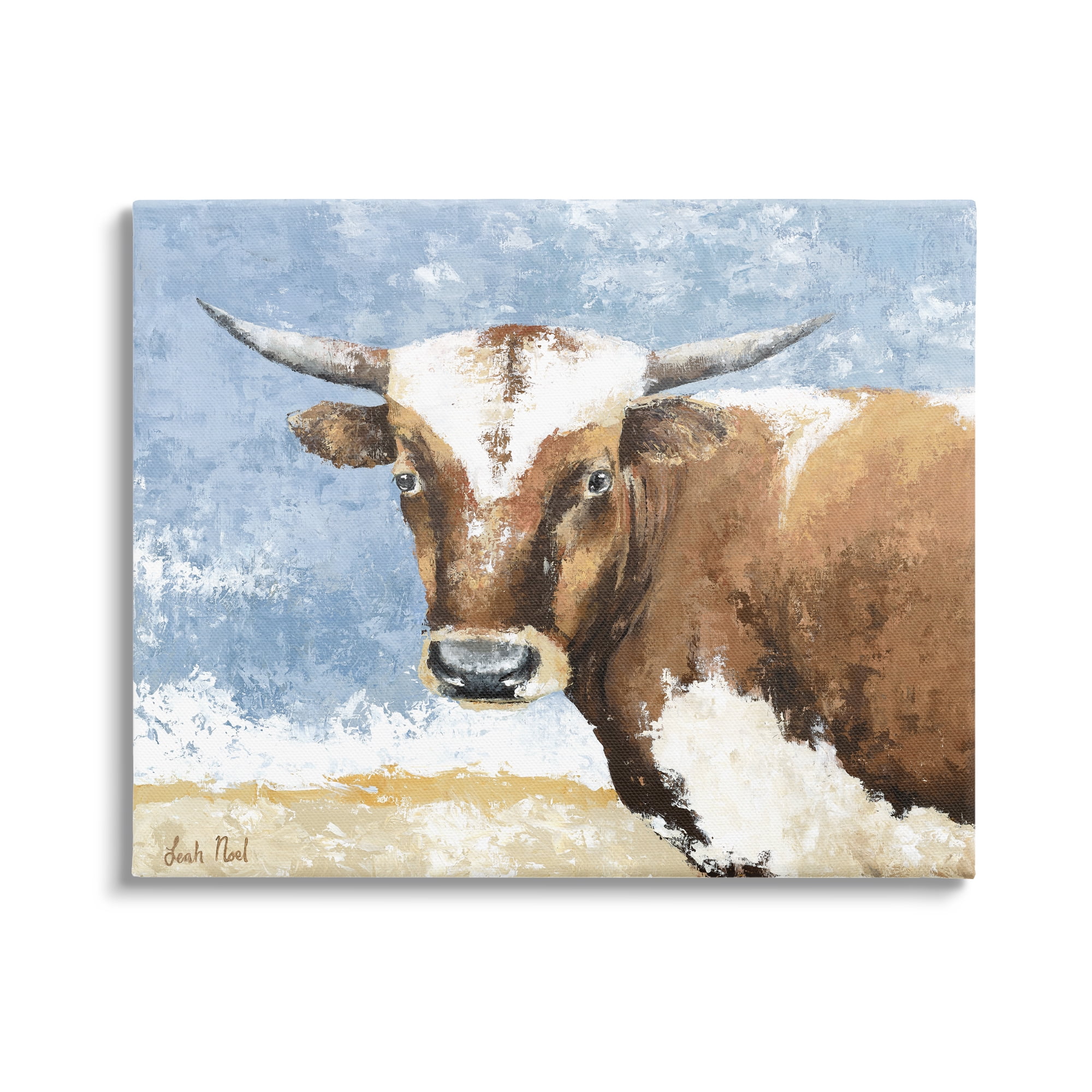 Stupell Industries Abstract Cow Calf Animals & Insects Painting Gallery Wrapped Canvas Art Print Wall Art, 20 x 16