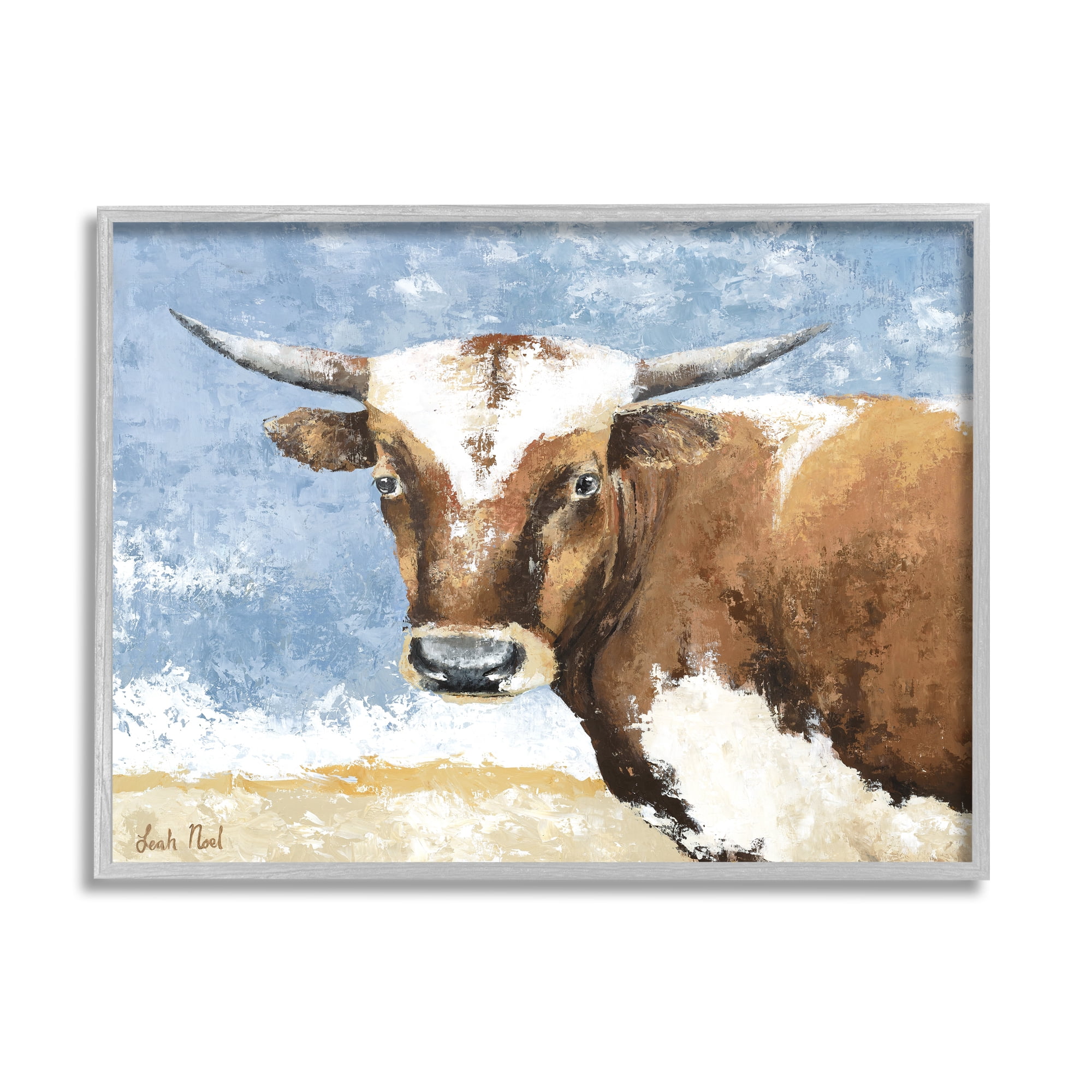 Stupell Industries Abstract Cow Calf Animals & Insects Painting Gray Framed Art Print Wall Art, 30 x 24