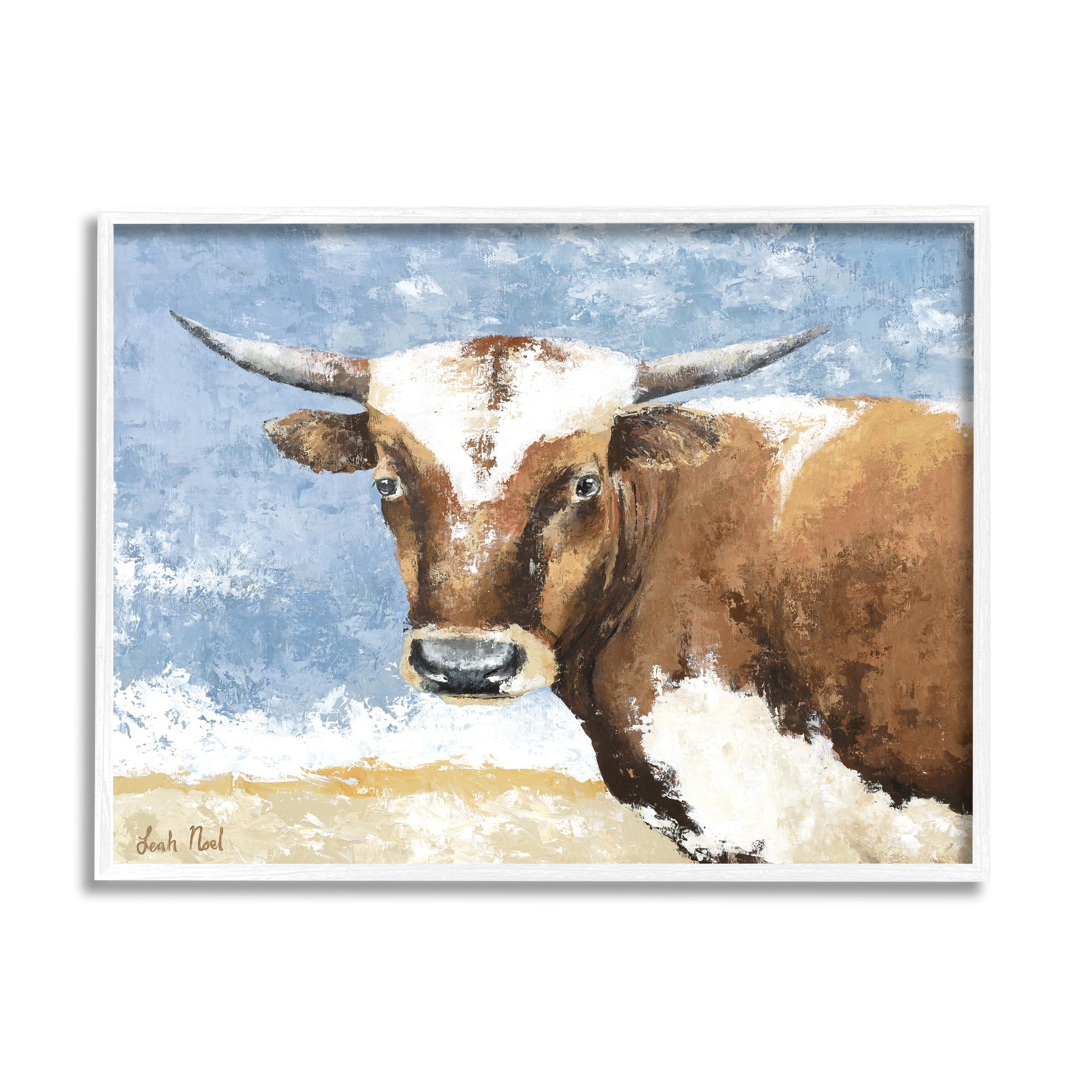 Stupell Industries Abstract Cow Calf Animals & Insects Painting White Framed Art Print Wall Art, 20 x 16
