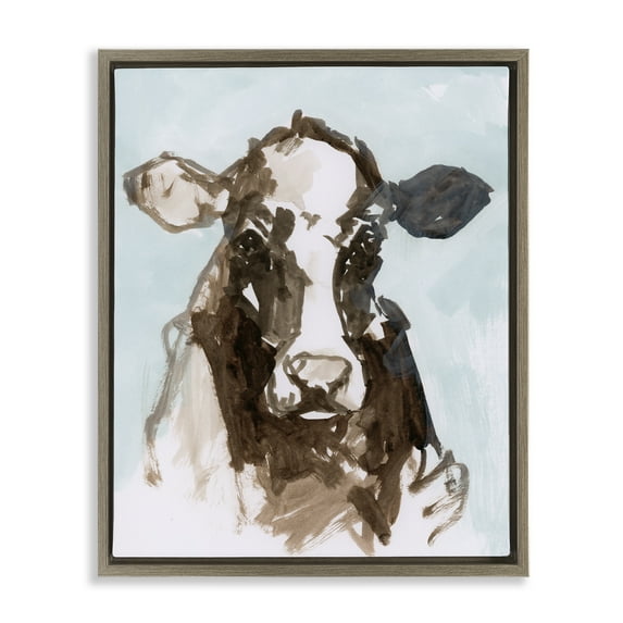 Stupell Industries Abstract Cow on Blue Brown Framed Floater Canvas Wall Art design by casa cartissi, 21 x 17
