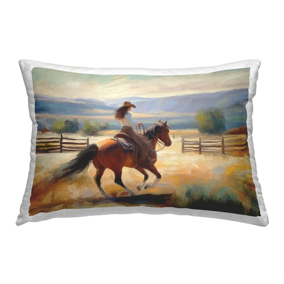 Stupell Industries Abstract Cowgirl on Farm Decorative Printed Throw Pillow, 14 x 20