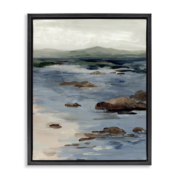 Stupell Industries Abstract Crashing Tides Black Framed Floater Canvas Wall Art design by Jacob Q, 31 x 25