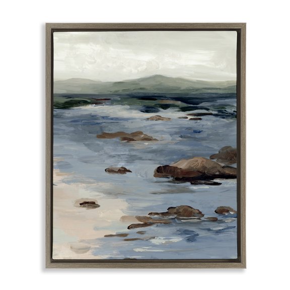 Stupell Industries Abstract Crashing Tides Brown Framed Floater Canvas Wall Art design by Jacob Q, 21 x 17