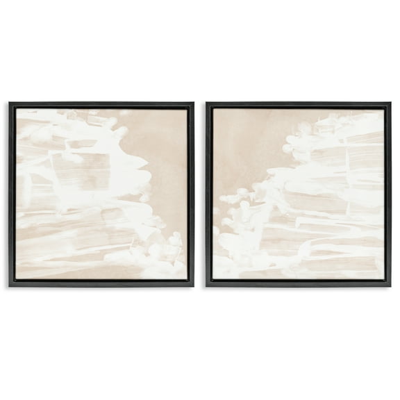 Stupell Industries Abstract Cream Layered Strokes Abstract Painting Black Floater Framed Canvas Art Print Wall Art, 18 x 18, Set of 2