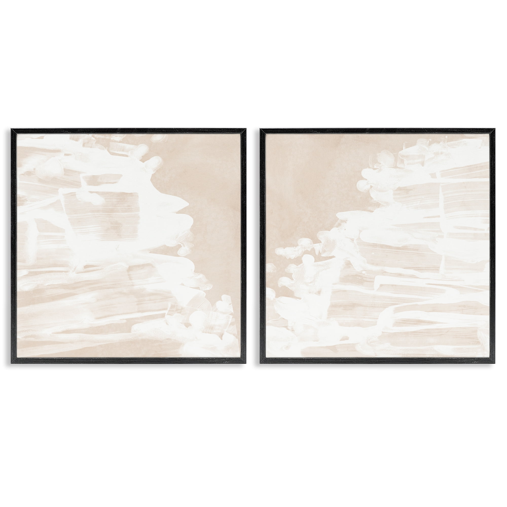 Stupell Industries Abstract Cream Layered Strokes Abstract Painting Black Framed Art Print Wall Art, 12 x 12, Set of 2