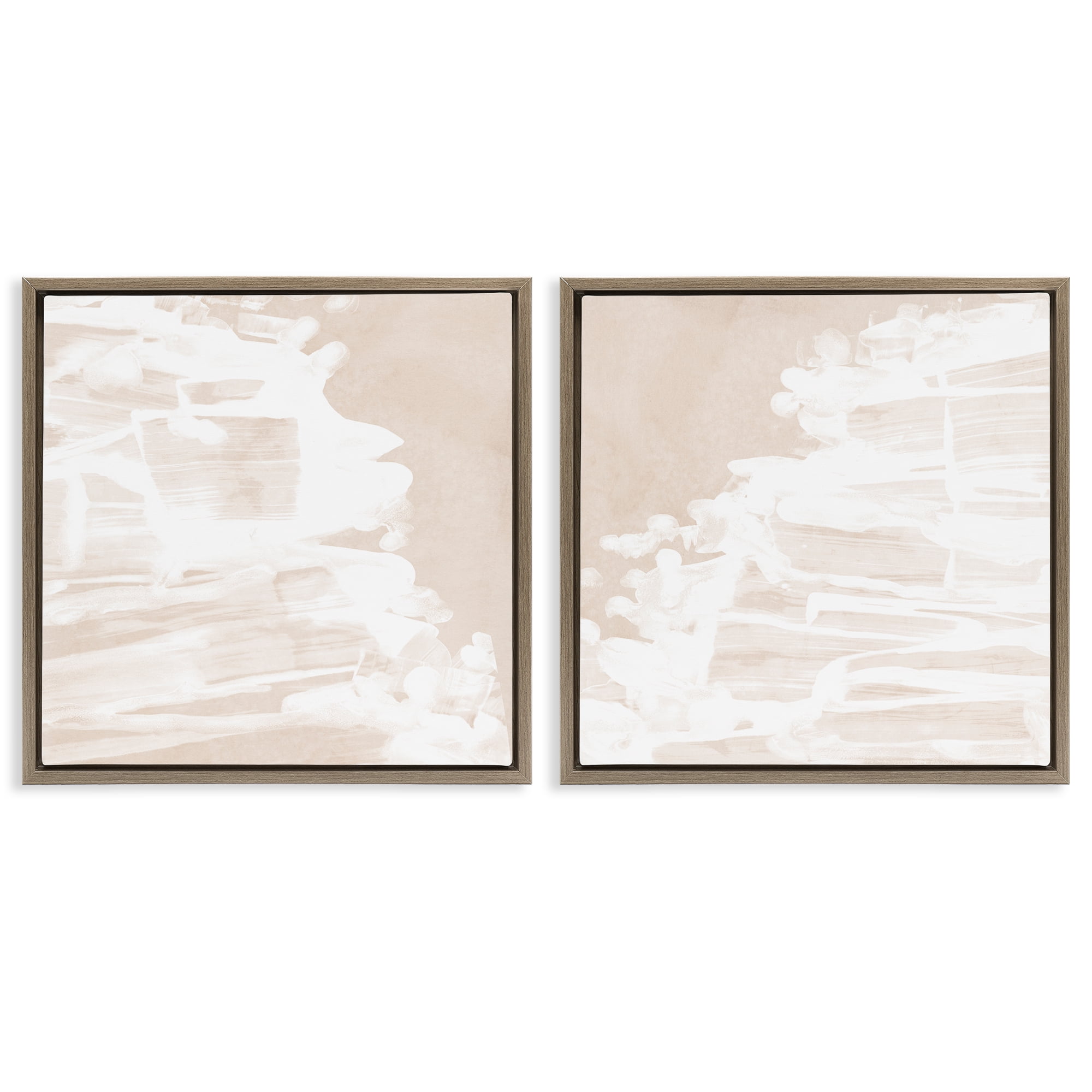Stupell Industries Abstract Cream Layered Strokes Abstract Painting Brown Floater Framed Canvas Art Print Wall Art, 25 x 25, Set of 2