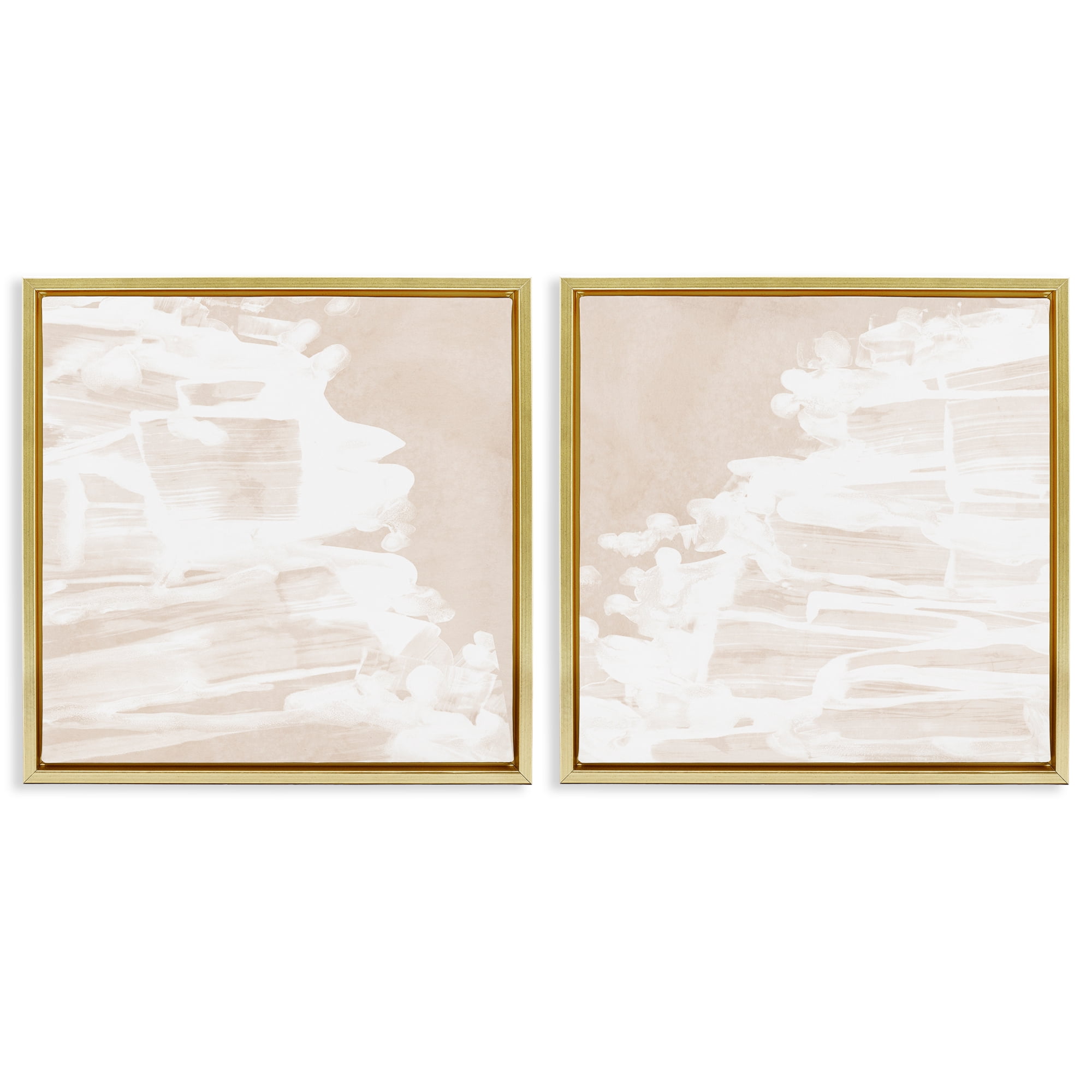 Stupell Industries Abstract Cream Layered Strokes Abstract Painting Gold Floater Framed Canvas Art Print Wall Art, 25 x 25, Set of 2
