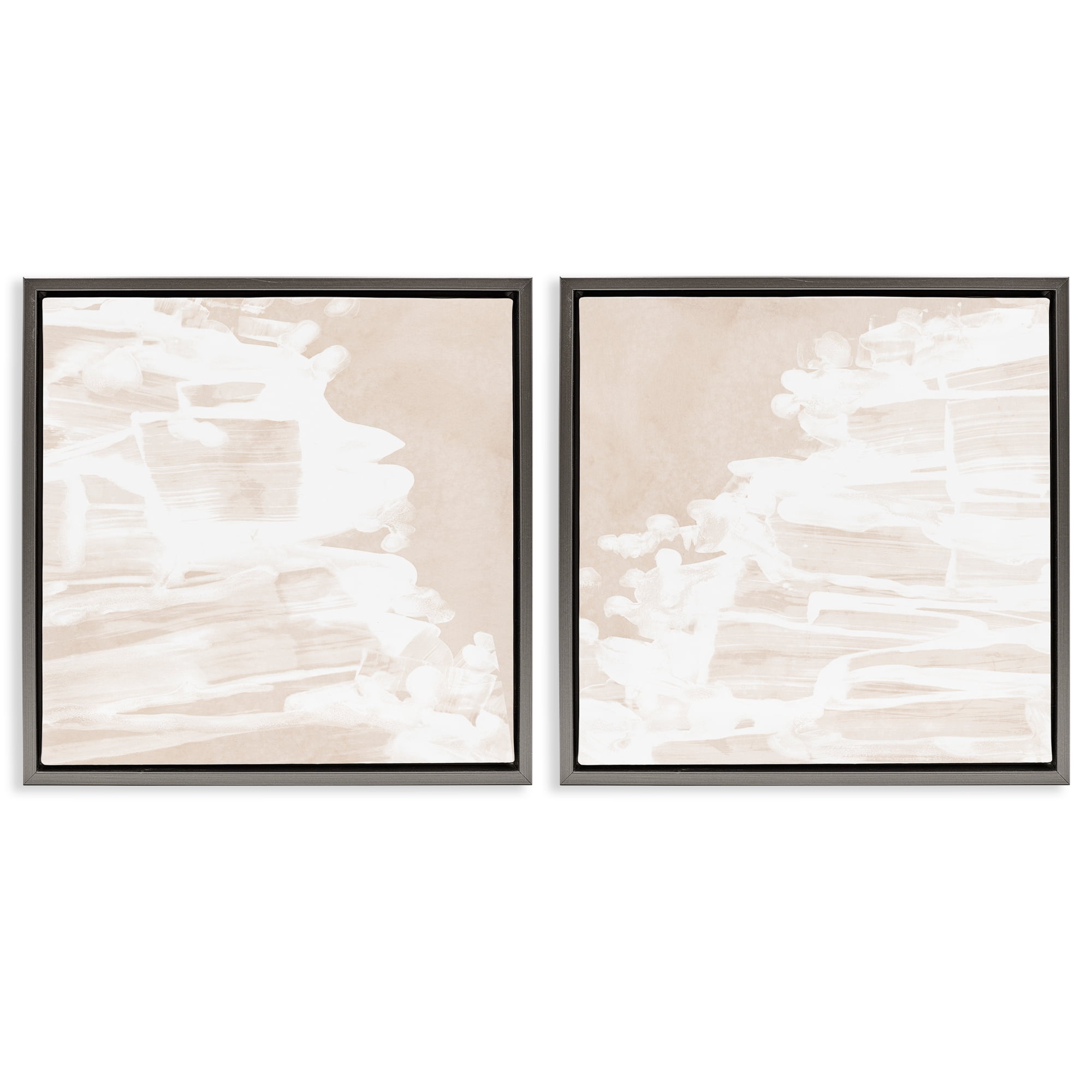 Stupell Industries Abstract Cream Layered Strokes Abstract Painting Gray Floater Framed Canvas Art Print Wall Art, 25 x 25, Set of 2
