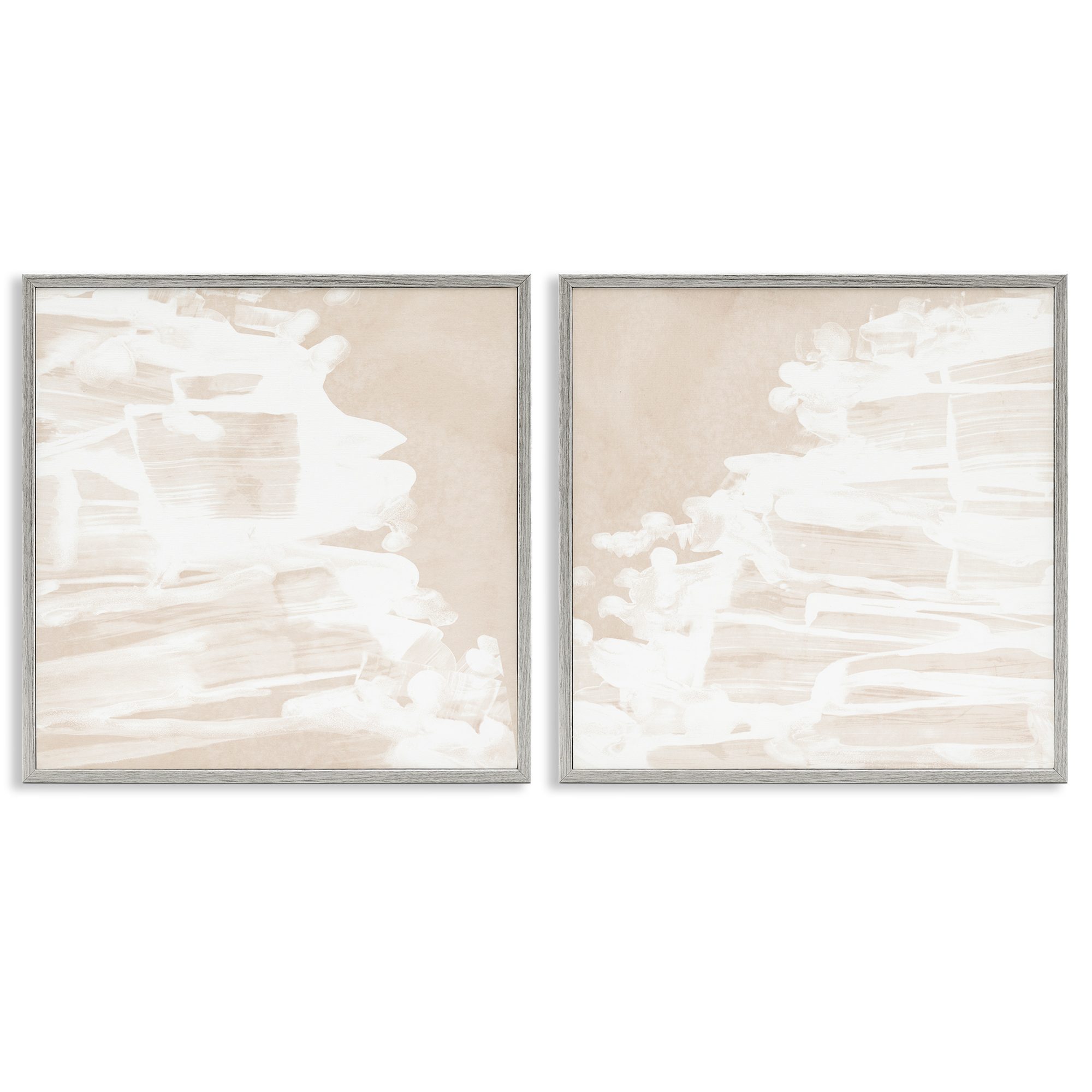 Stupell Industries Abstract Cream Layered Strokes Abstract Painting Gray Framed Art Print Wall Art, 17 x 17, Set of 2