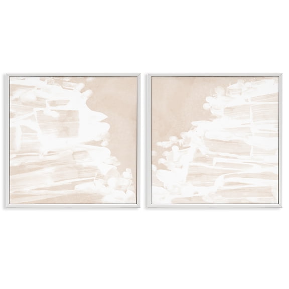 Stupell Industries Abstract Cream Layered Strokes Abstract Painting White Framed Art Print Wall Art, 24 x 24, Set of 2