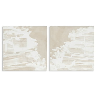 Stupell Industries Abstract Cream Layered Strokes Abstract Painting Wrapped Canvas Art Print Wall Art, 17 x 17, Set of 2
