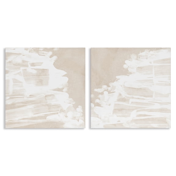 Stupell Industries Abstract Cream Layered Strokes Abstract Painting Wrapped Canvas Art Print Wall Art, 24 x 24, Set of 2