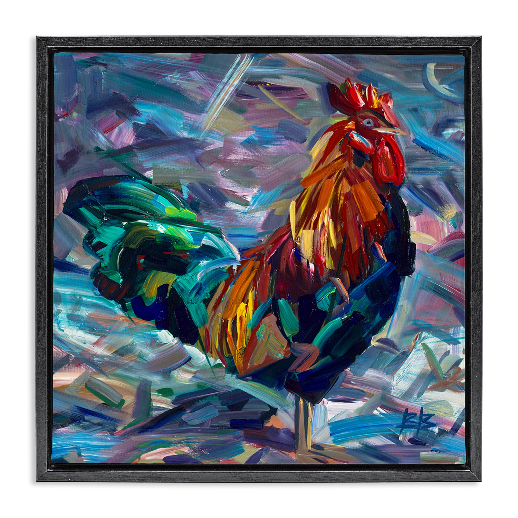 Stupell Industries Abstract Crosshatch Rooster Animals & Insects Painting Black Floater Framed Canvas Art Print Wall Art, 25 x 25