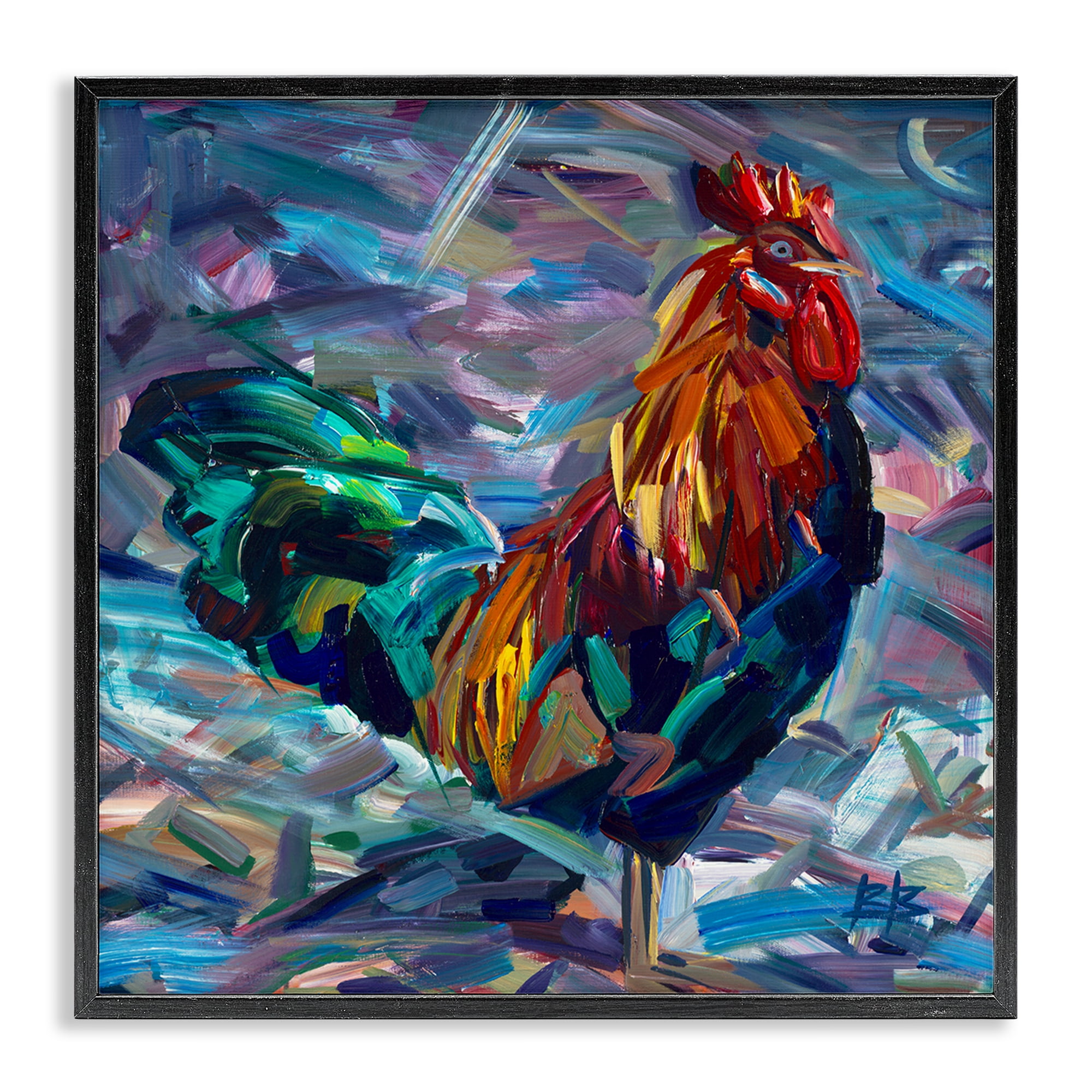 Stupell Industries Abstract Crosshatch Rooster Animals & Insects Painting Black Framed Art Print Wall Art, 17 x 17