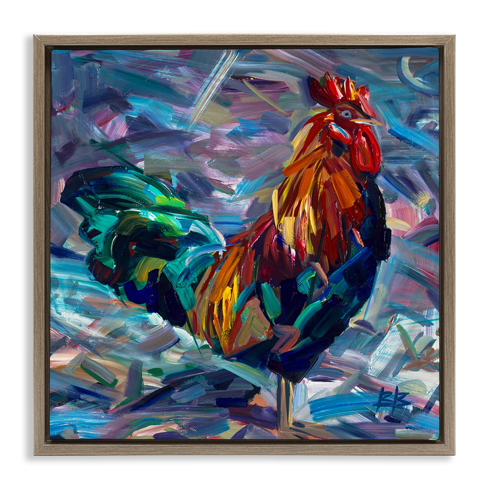 Stupell Industries Abstract Crosshatch Rooster Animals & Insects Painting Brown Floater Framed Canvas Art Print Wall Art, 18 x 18