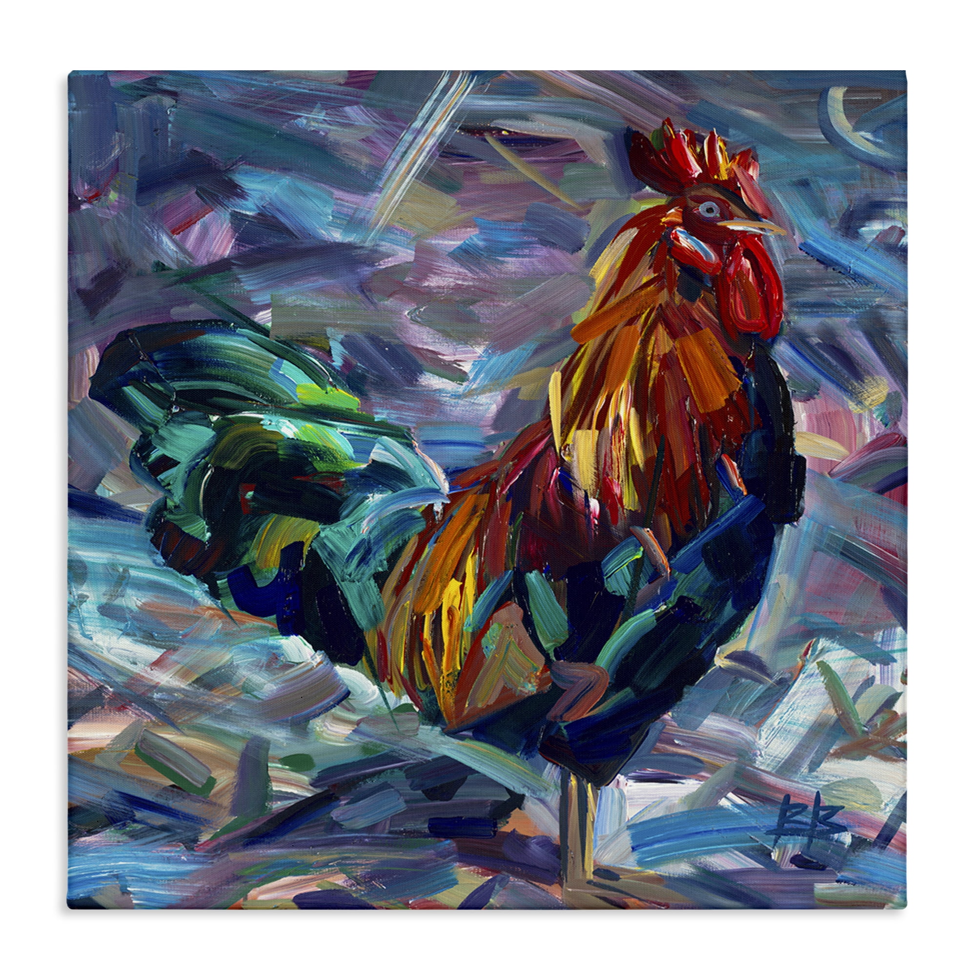 Stupell Industries Abstract Crosshatch Rooster Animals & Insects Painting Gallery Wrapped Canvas Art Print Wall Art, 24 x 24