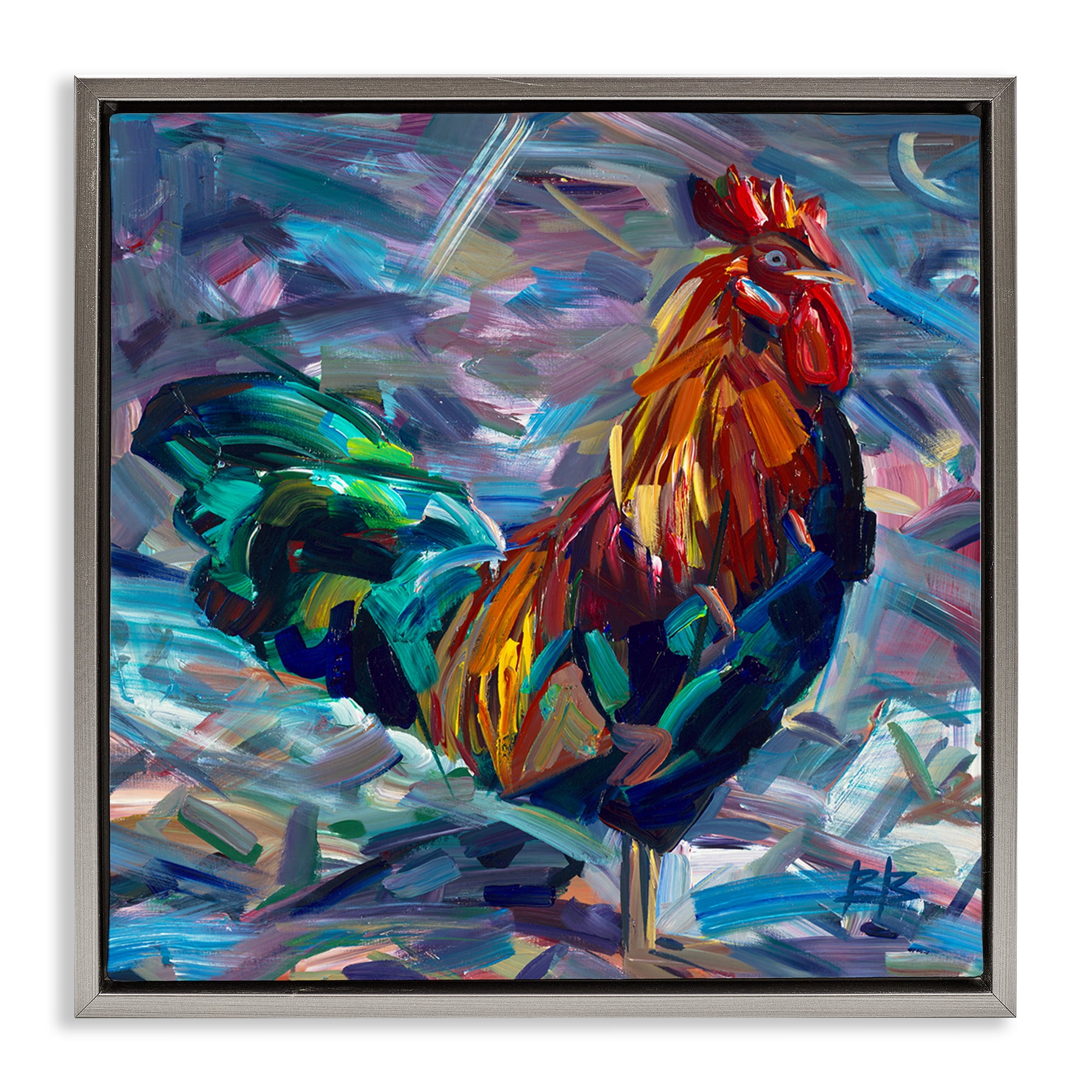Stupell Industries Abstract Crosshatch Rooster Animals & Insects Painting Gray Floater Framed Canvas Art Print Wall Art, 25 x 25