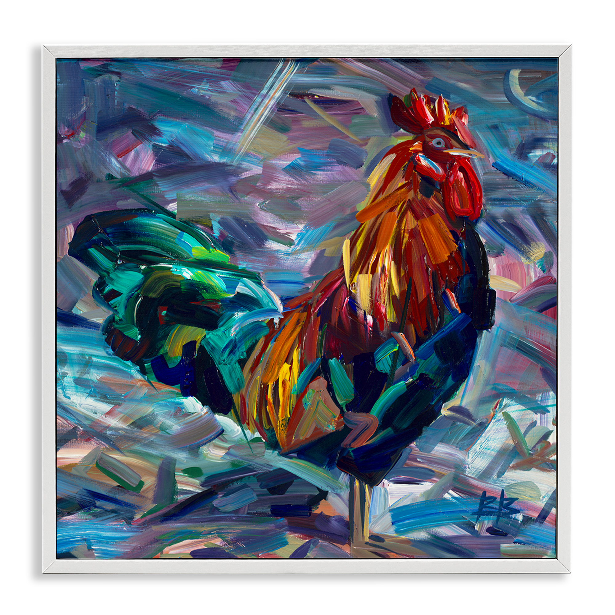 Stupell Industries Abstract Crosshatch Rooster Animals & Insects Painting White Framed Art Print Wall Art, 12 x 12